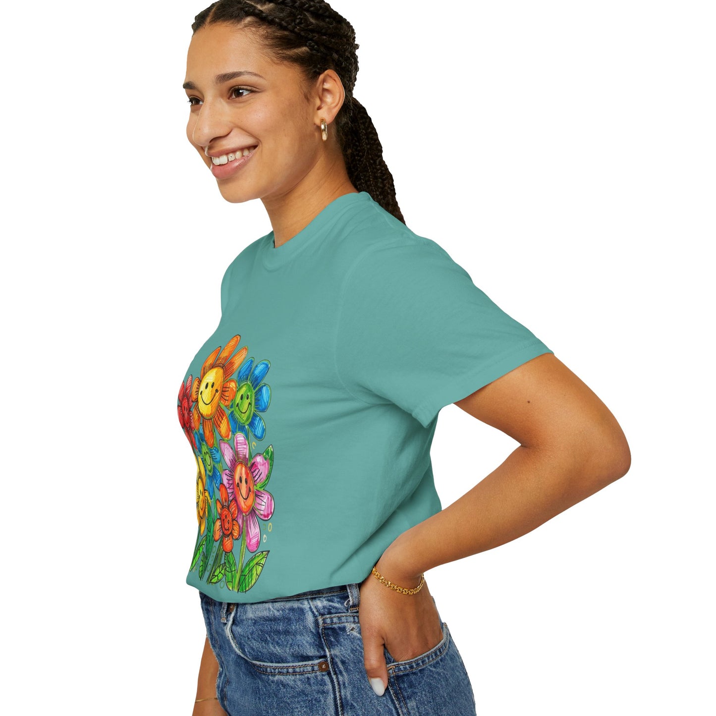 Smiling Rainbow Flower Graphic T-Shirt
