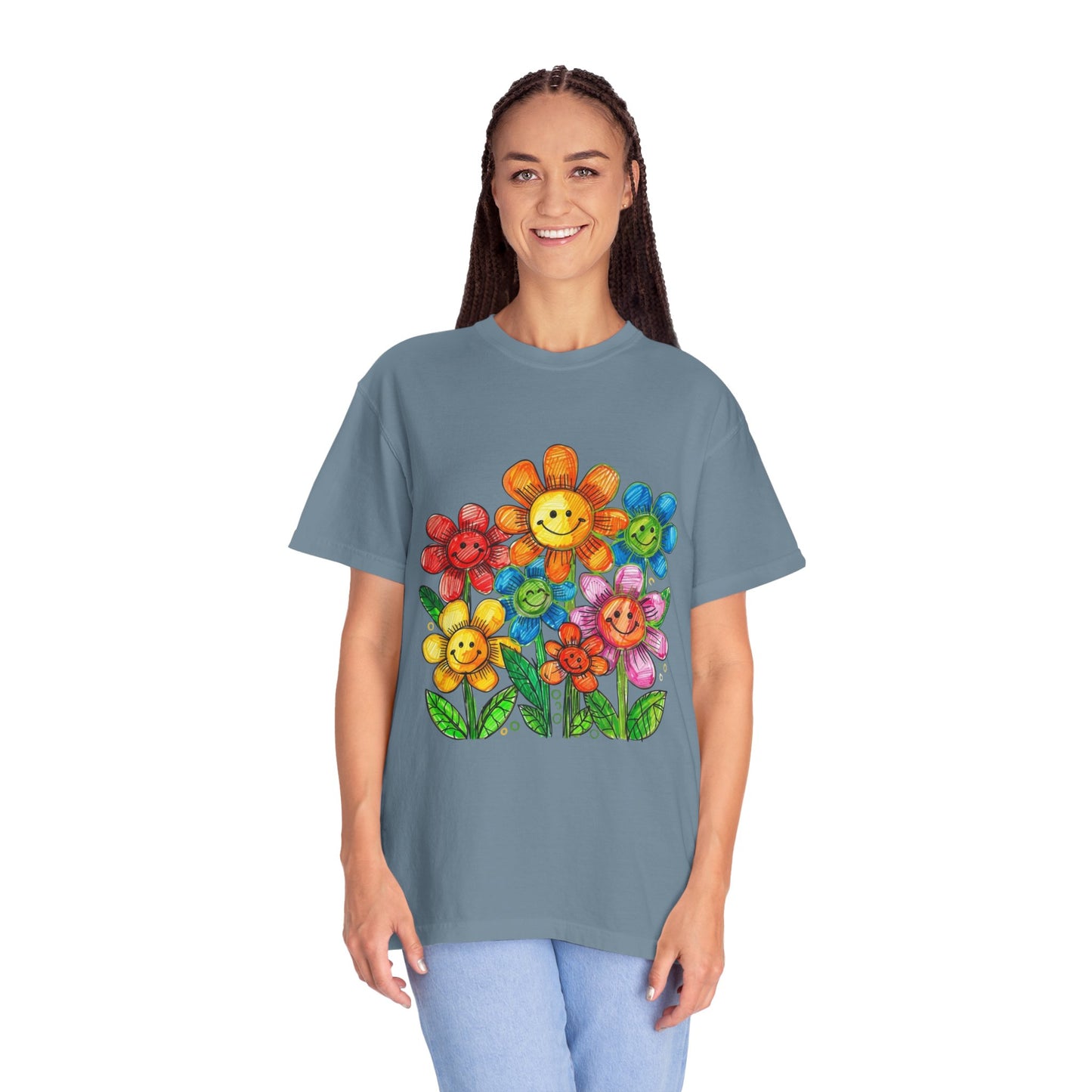 Smiling Rainbow Flower Graphic T-Shirt
