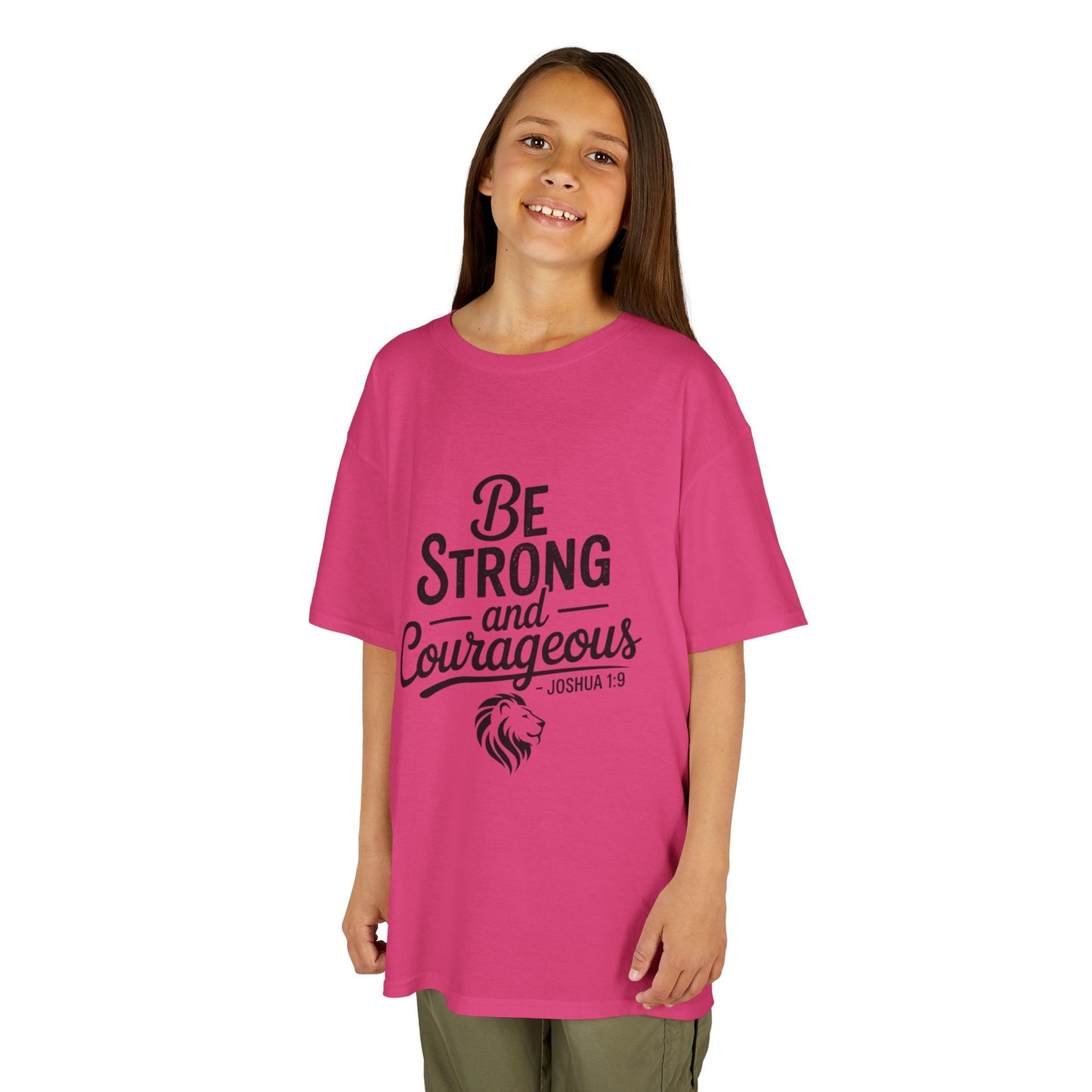 Kids Tee — "Be Strong and Courageous" Inspirational Bible Verse (Joshua 1:9)
