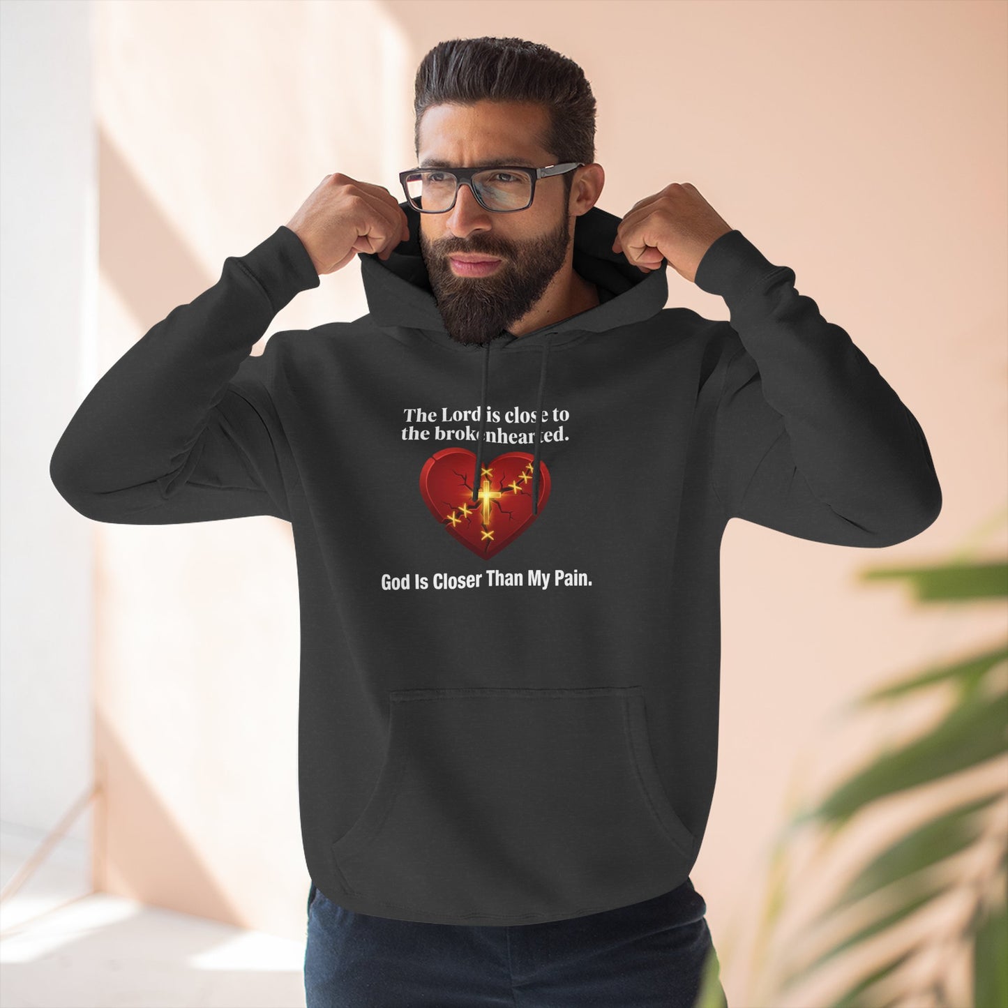 Christian Heart Hoodie – "God Is Closer Than My Pain" Inspirational Pullover