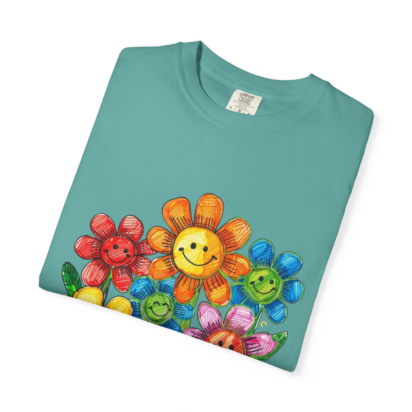 Smiling Rainbow Flower Graphic T-Shirt