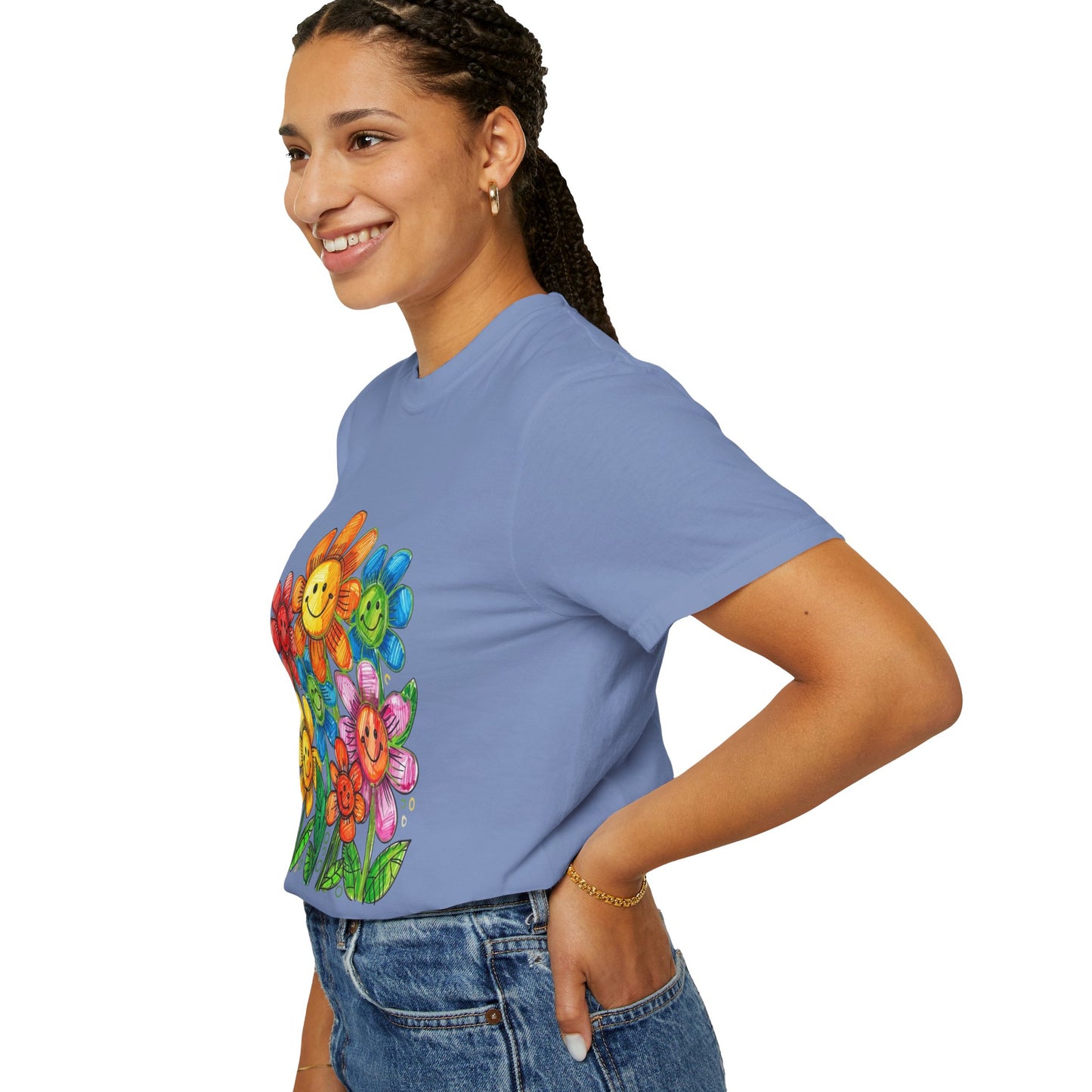 Smiling Rainbow Flower Graphic T-Shirt