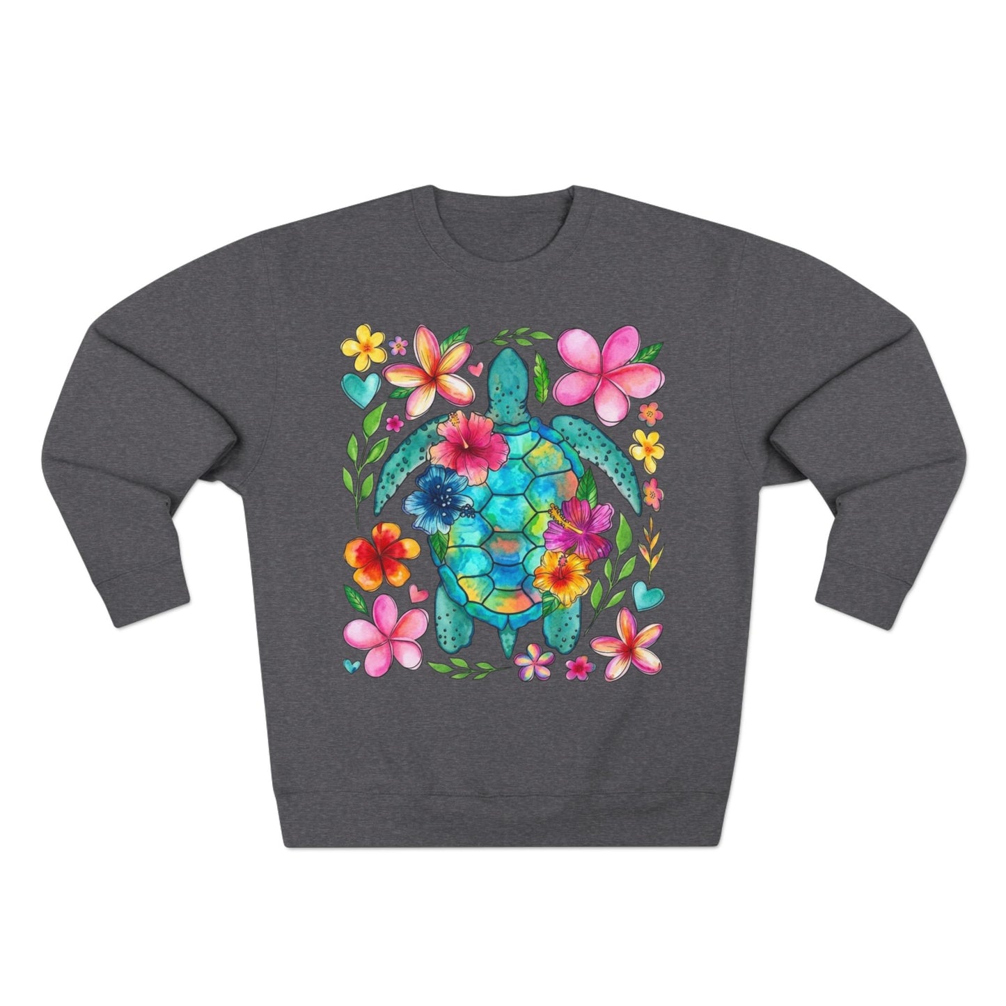 Floral Sea Turtle Sweatshirt — Colorful Watercolor Turtle & Flowers Crewneck