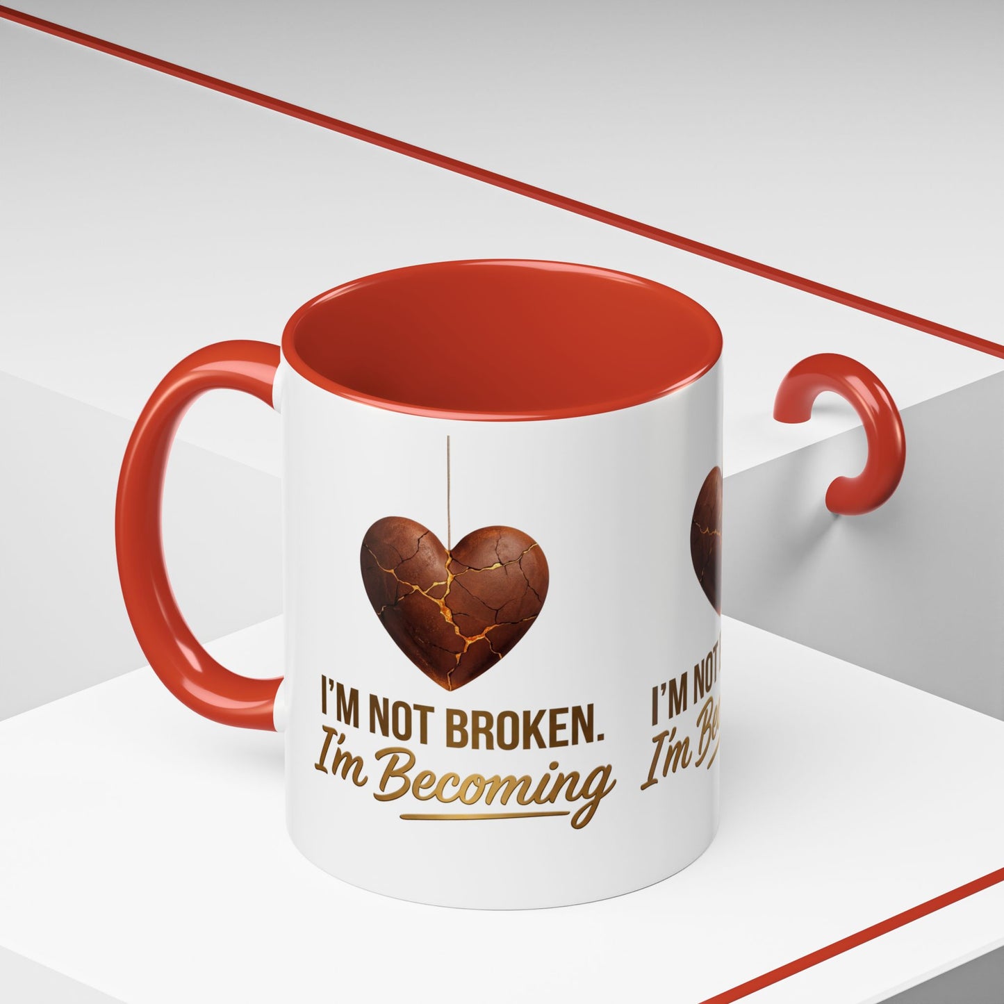Kintsugi Heart Coffee Mug - "I'm Not Broken, I'm Becoming" Inspirational Ceramic Mug