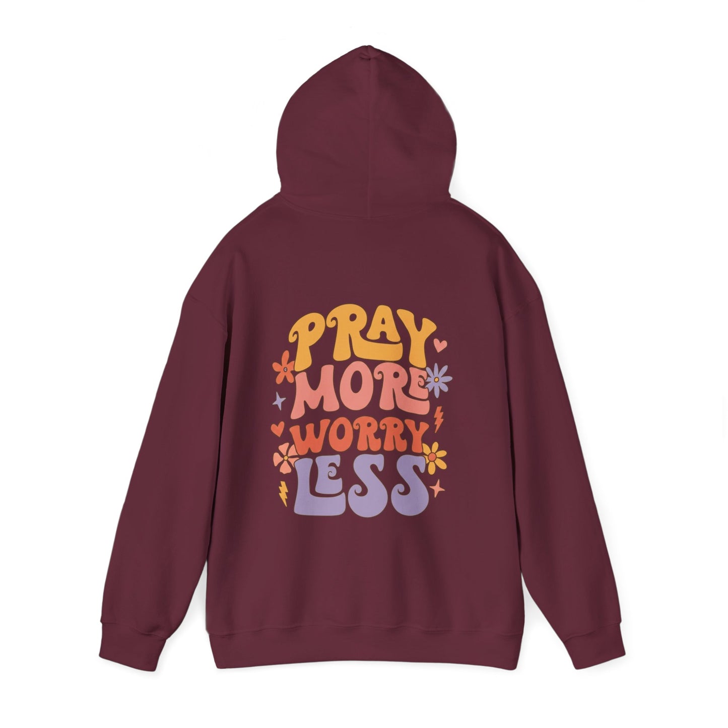 Pray More Worry Less Hoodie — Retro Floral Faith Pullover