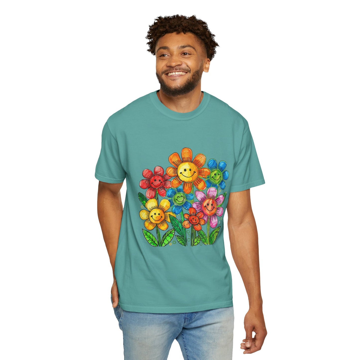 Smiling Rainbow Flower Graphic T-Shirt