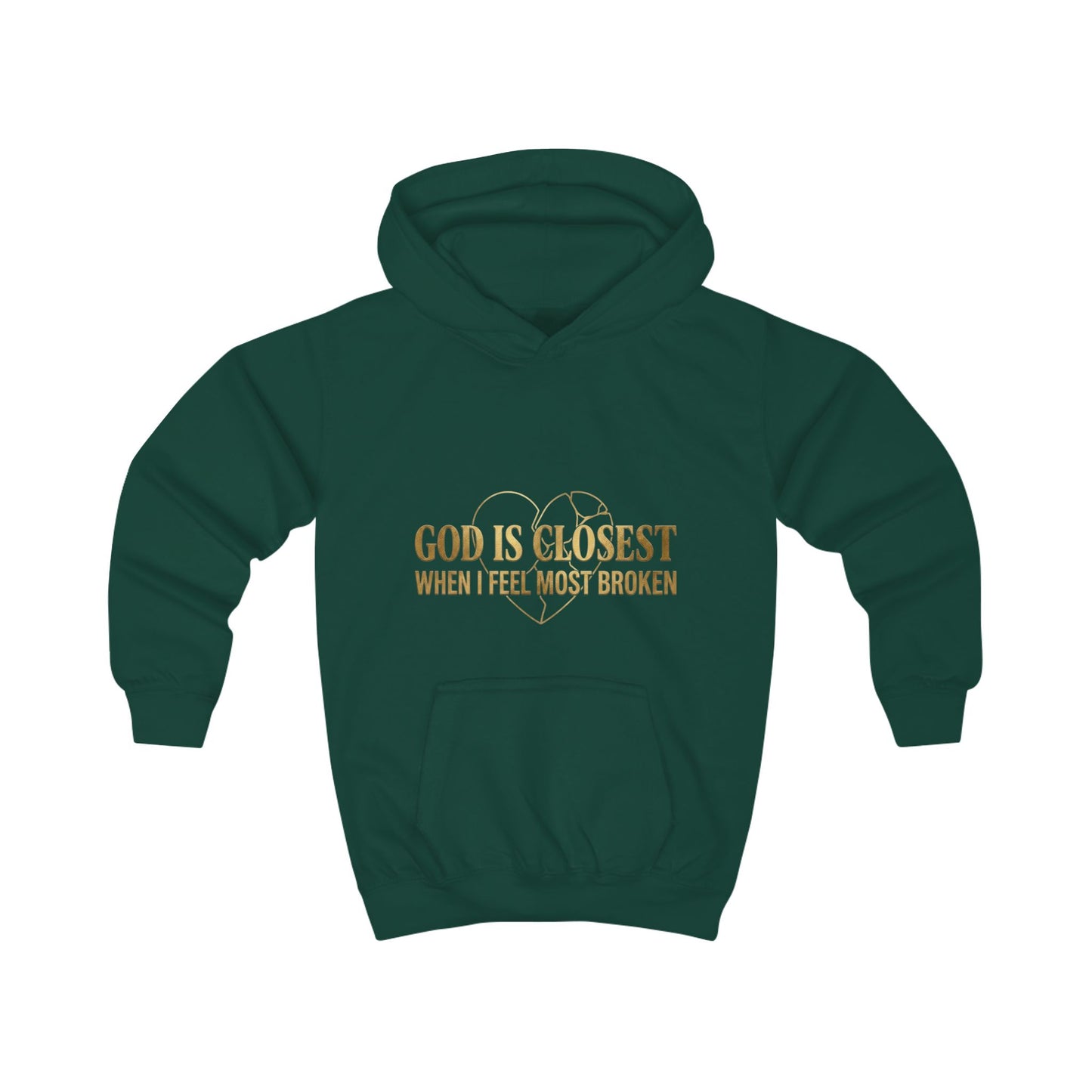 Kids Hoodie — "God Is Closest When I Feel Most Broken" Inspirational Faith Pullover