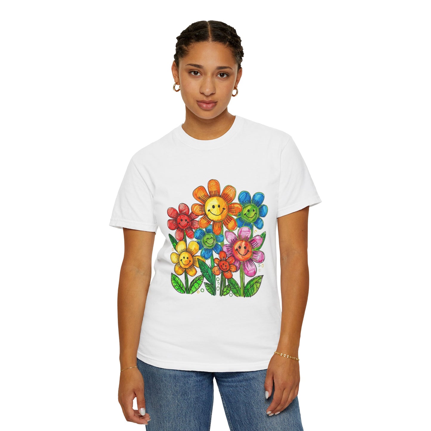 Smiling Rainbow Flower Graphic T-Shirt