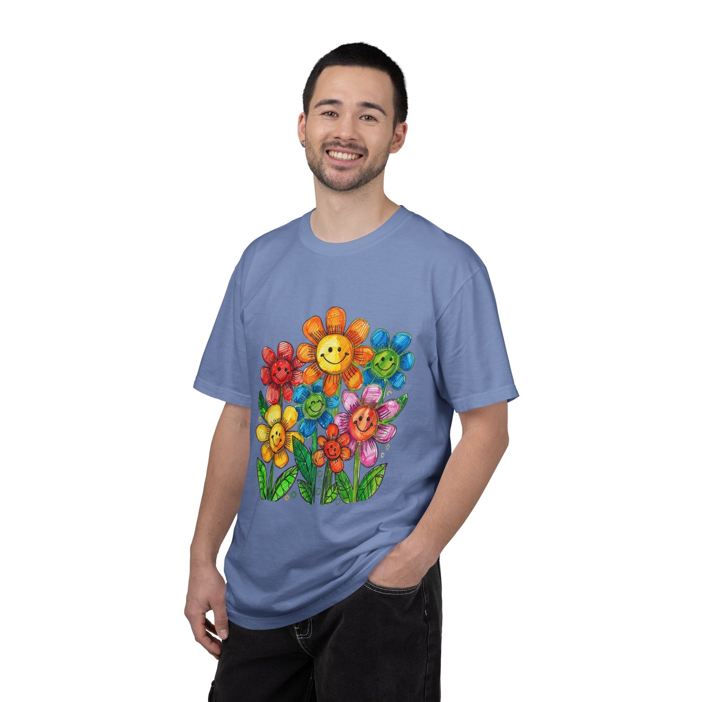 Smiling Rainbow Flower Graphic T-Shirt