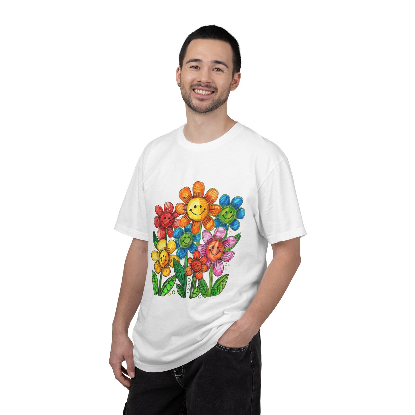 Smiling Rainbow Flower Graphic T-Shirt