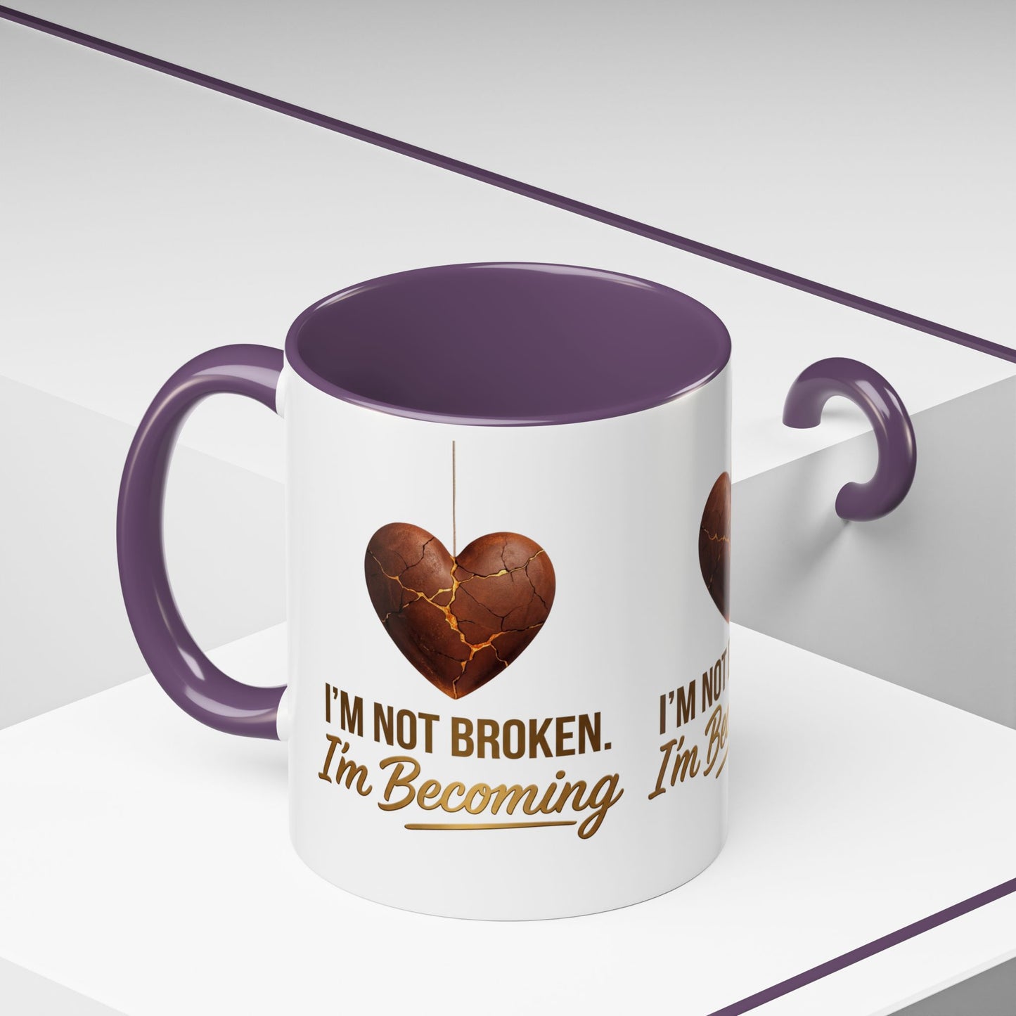 Kintsugi Heart Coffee Mug - "I'm Not Broken, I'm Becoming" Inspirational Ceramic Mug