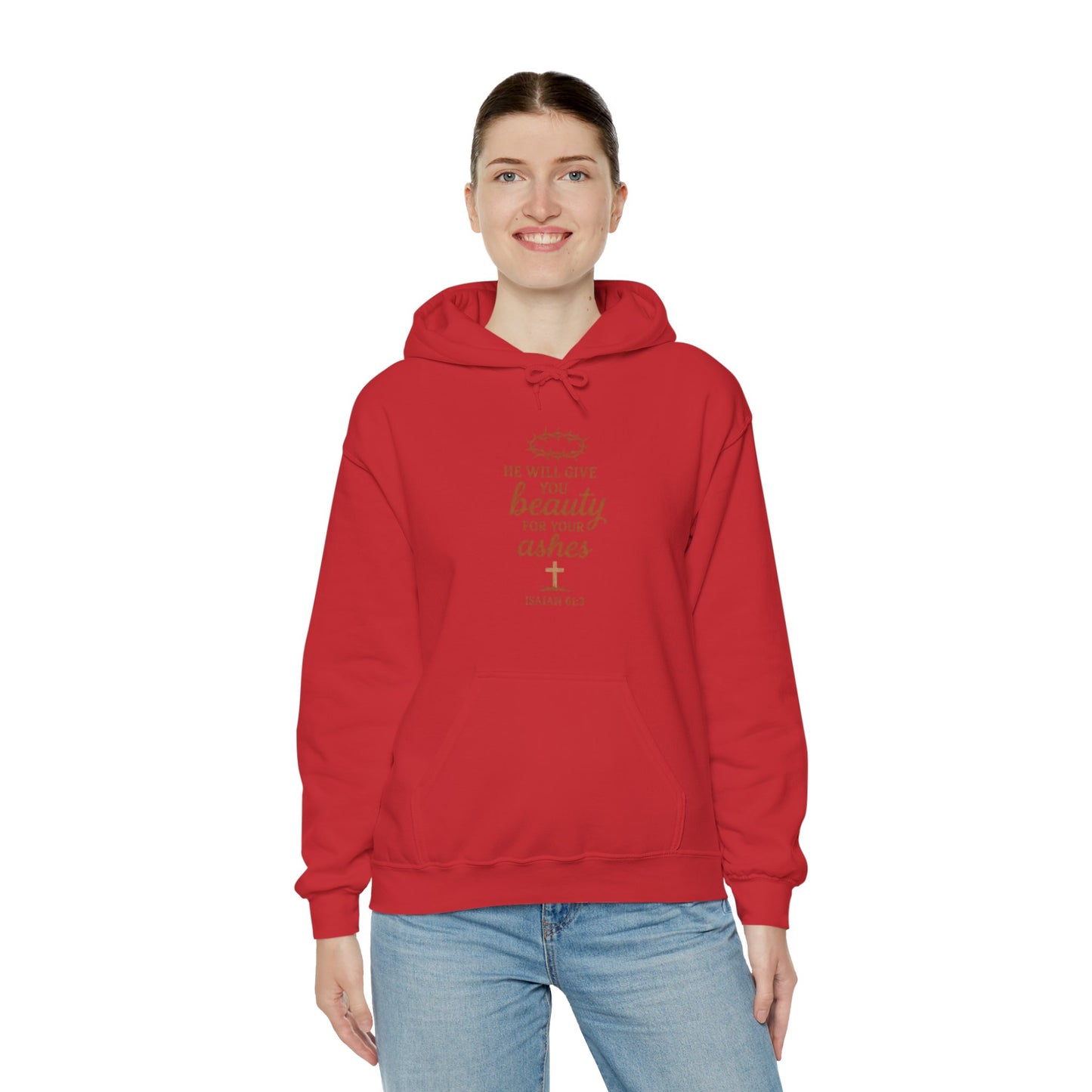 Hoodie — “He Will Give You Beauty for Your Ashes” Faith Verse Christian Hoodie