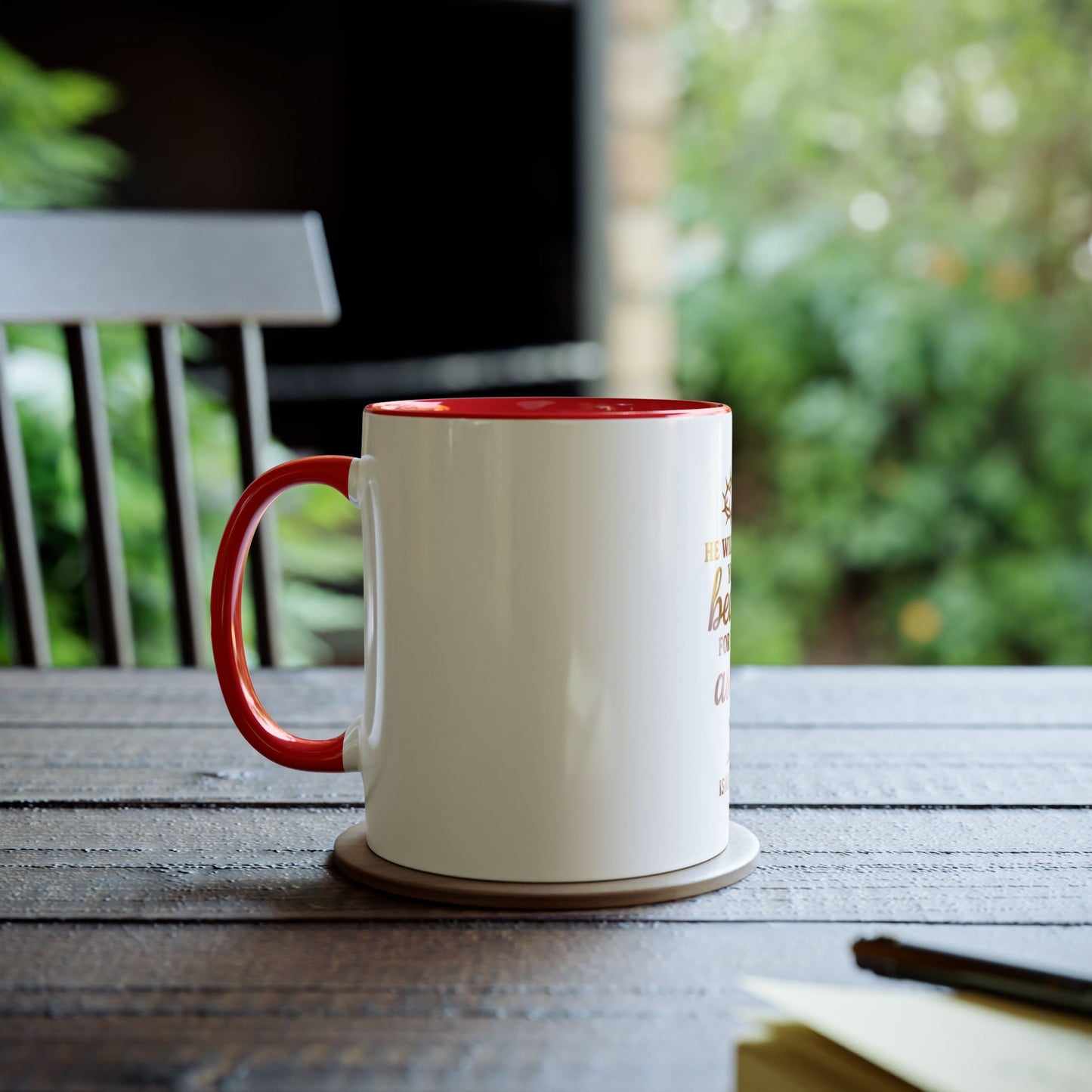 Christian Coffee Mug - "He Will Give You Beauty for Your Ashes" Isaiah 61:3 (Two-Tone 11oz)