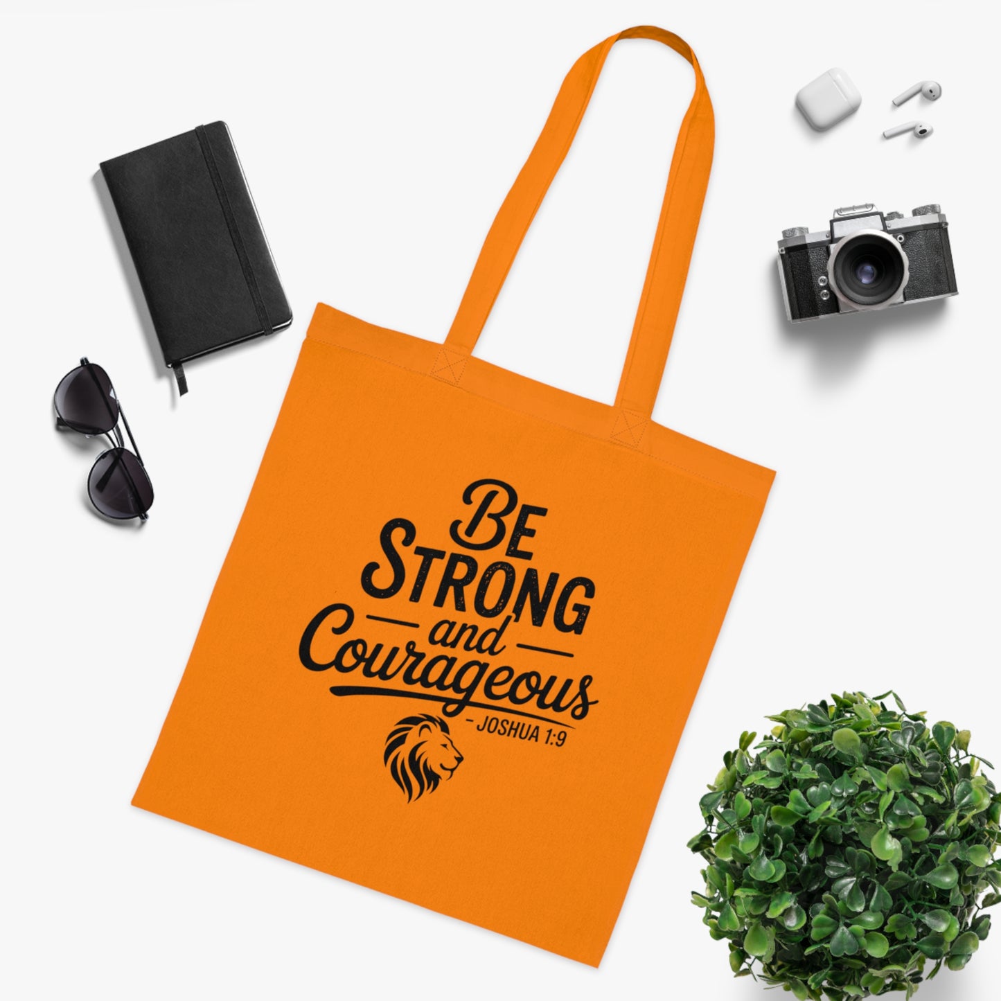 Be Strong and Courageous Cotton Tote – Inspirational Scripture Joshua 1:9 Book & Grocery Bag