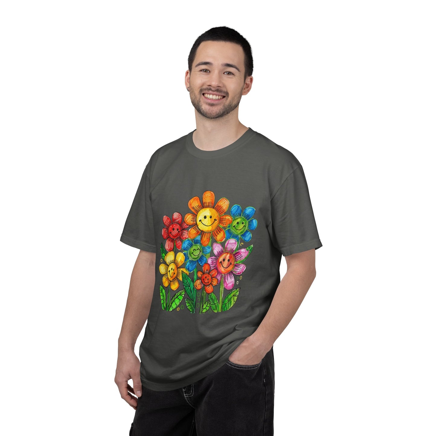 Smiling Rainbow Flower Graphic T-Shirt