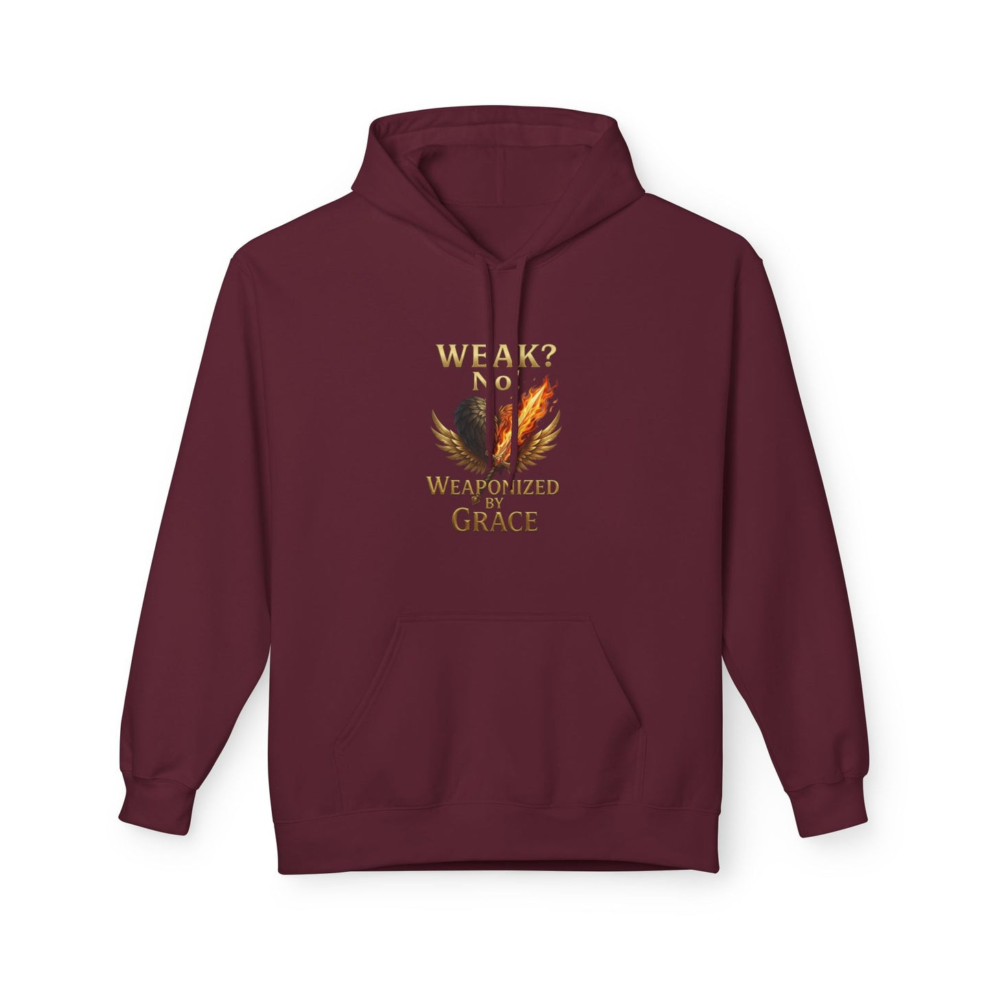 Grace-Armored Hoodie — "Weak? No, Weaponized by Grace" Christian Faith Pullover