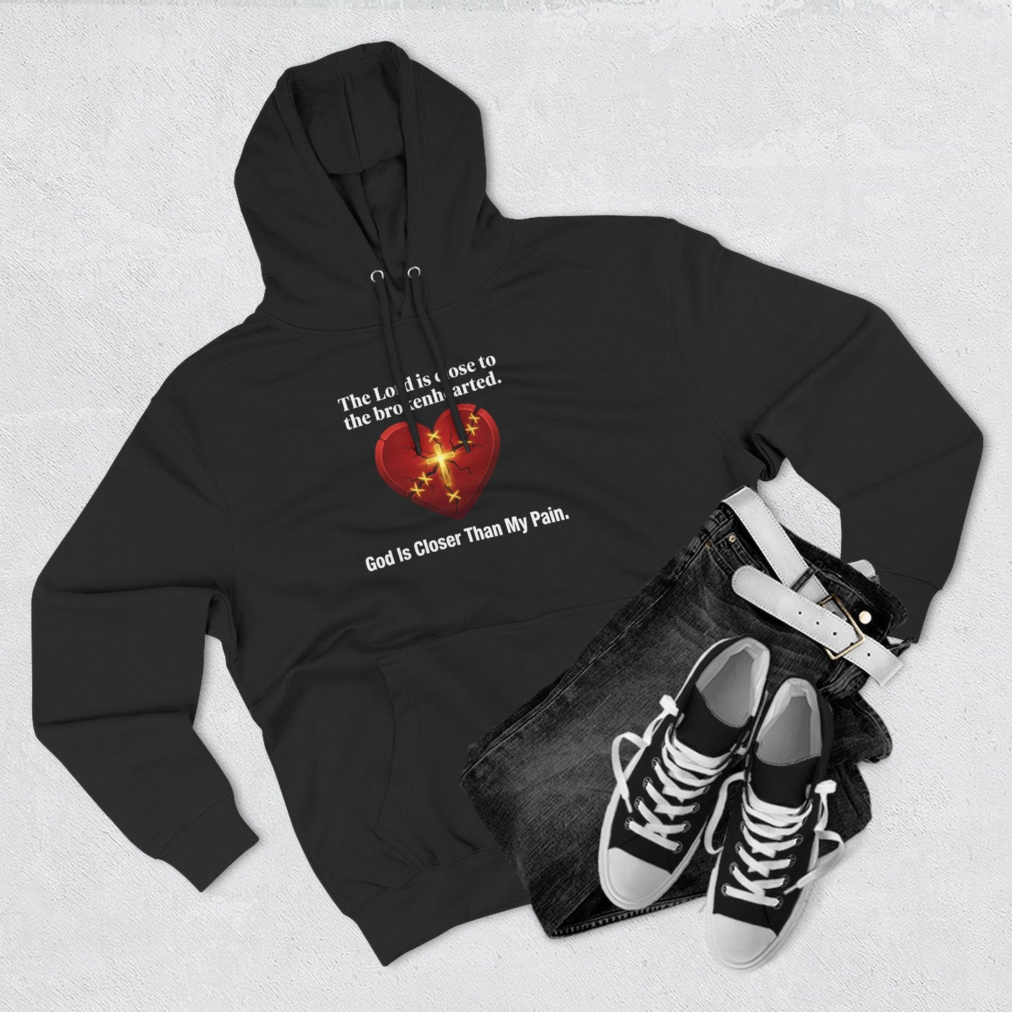 Christian Heart Hoodie – "God Is Closer Than My Pain" Inspirational Pullover