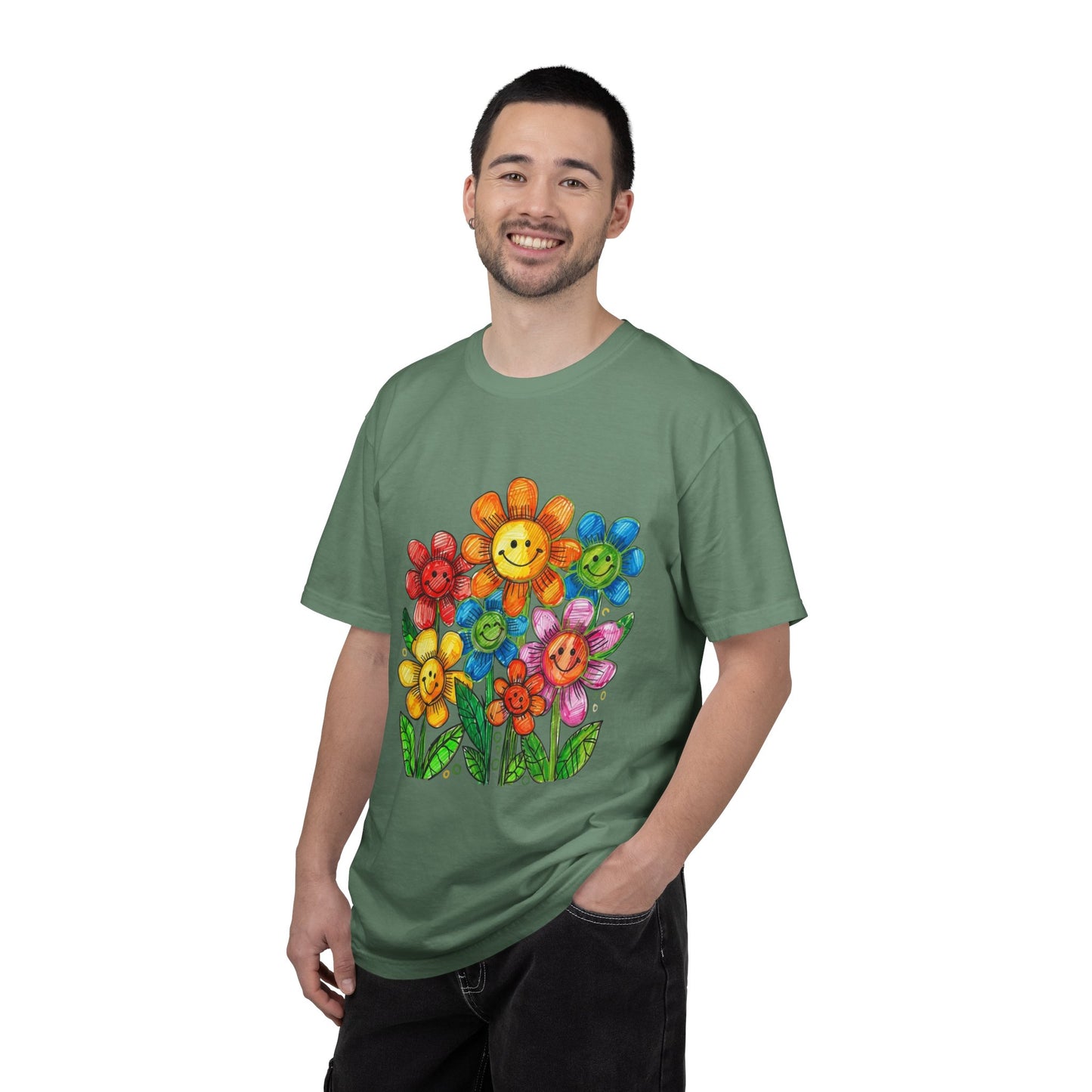 Smiling Rainbow Flower Graphic T-Shirt