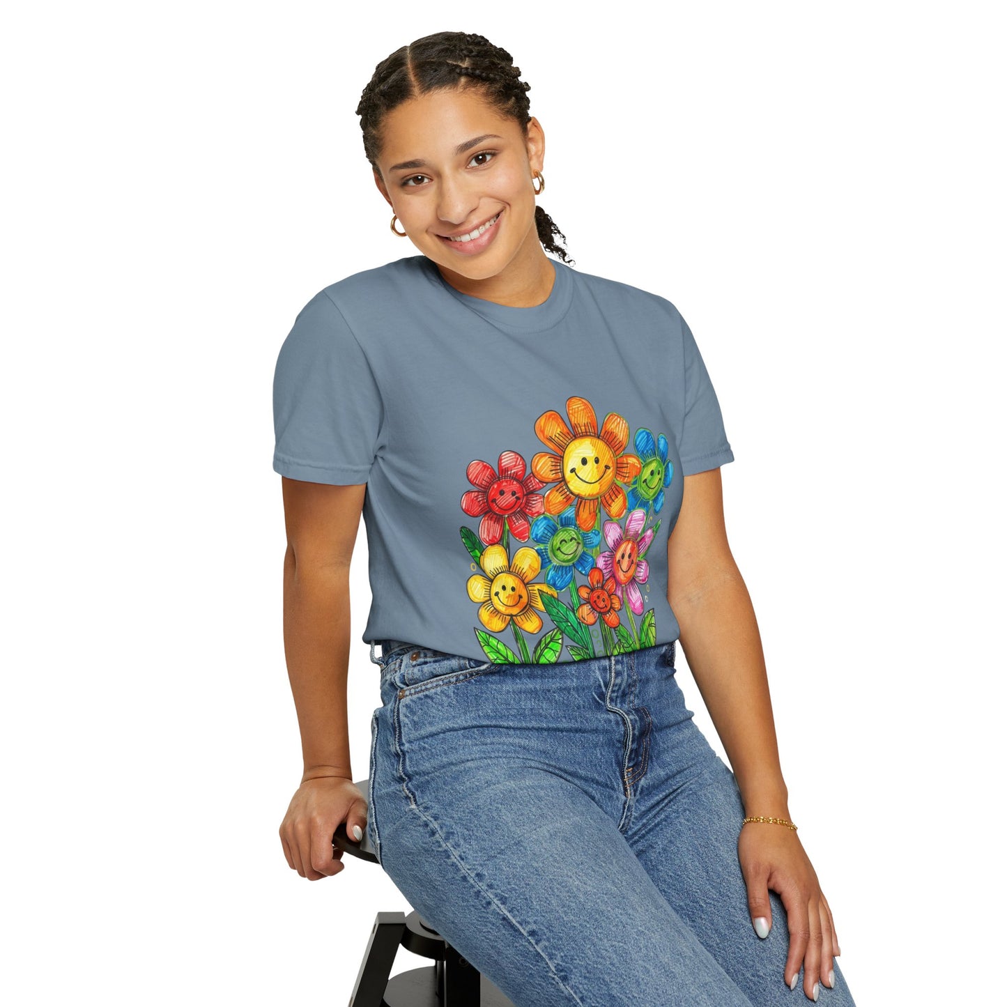 Smiling Rainbow Flower Graphic T-Shirt
