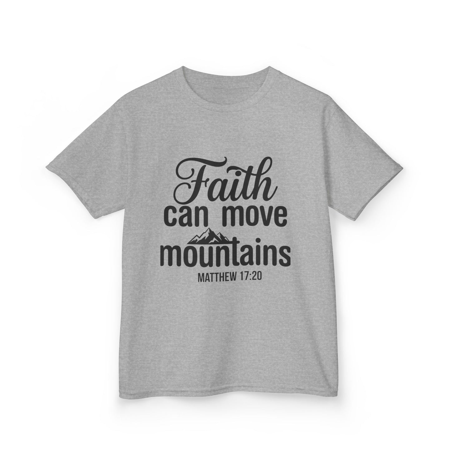 Kids Tee - "Faith Can Move Mountains" Christian Scripture Shirt (Matthew 17:20)
