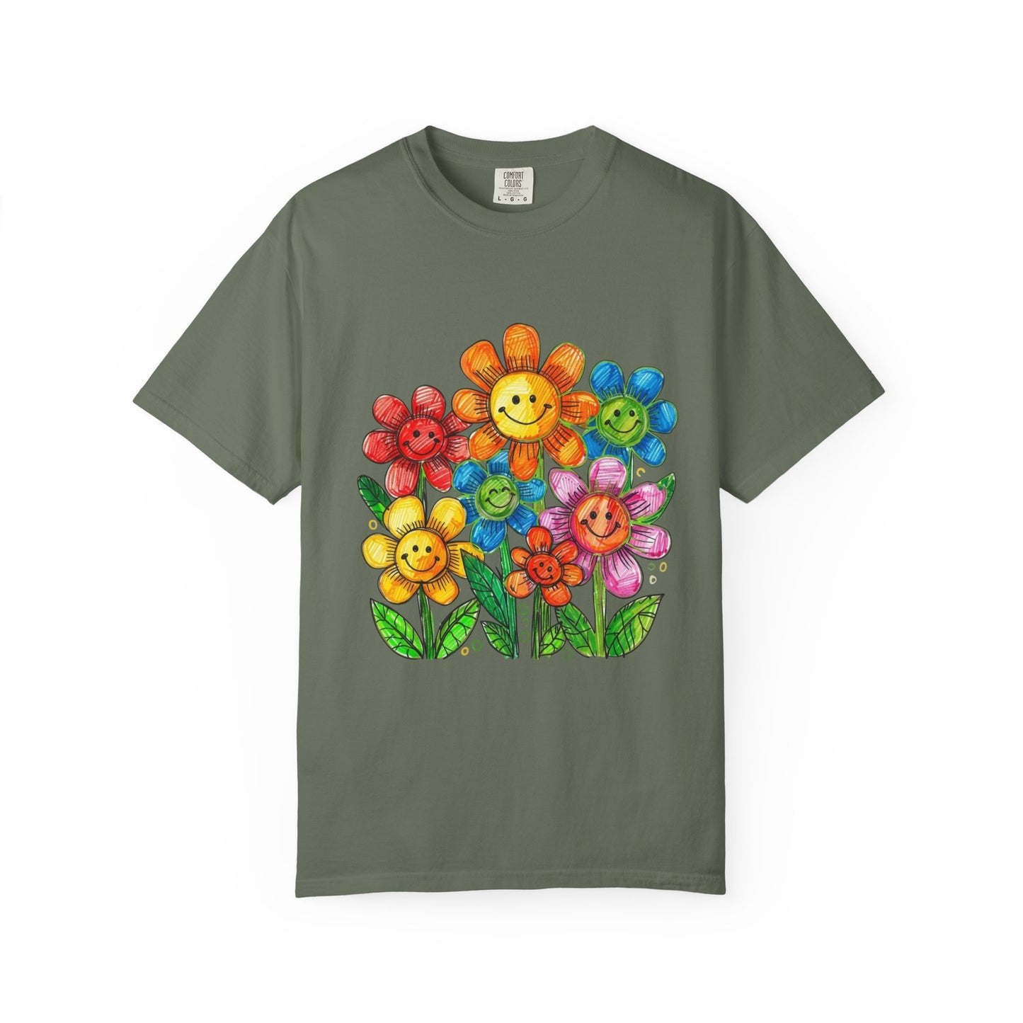 Smiling Rainbow Flower Graphic T-Shirt