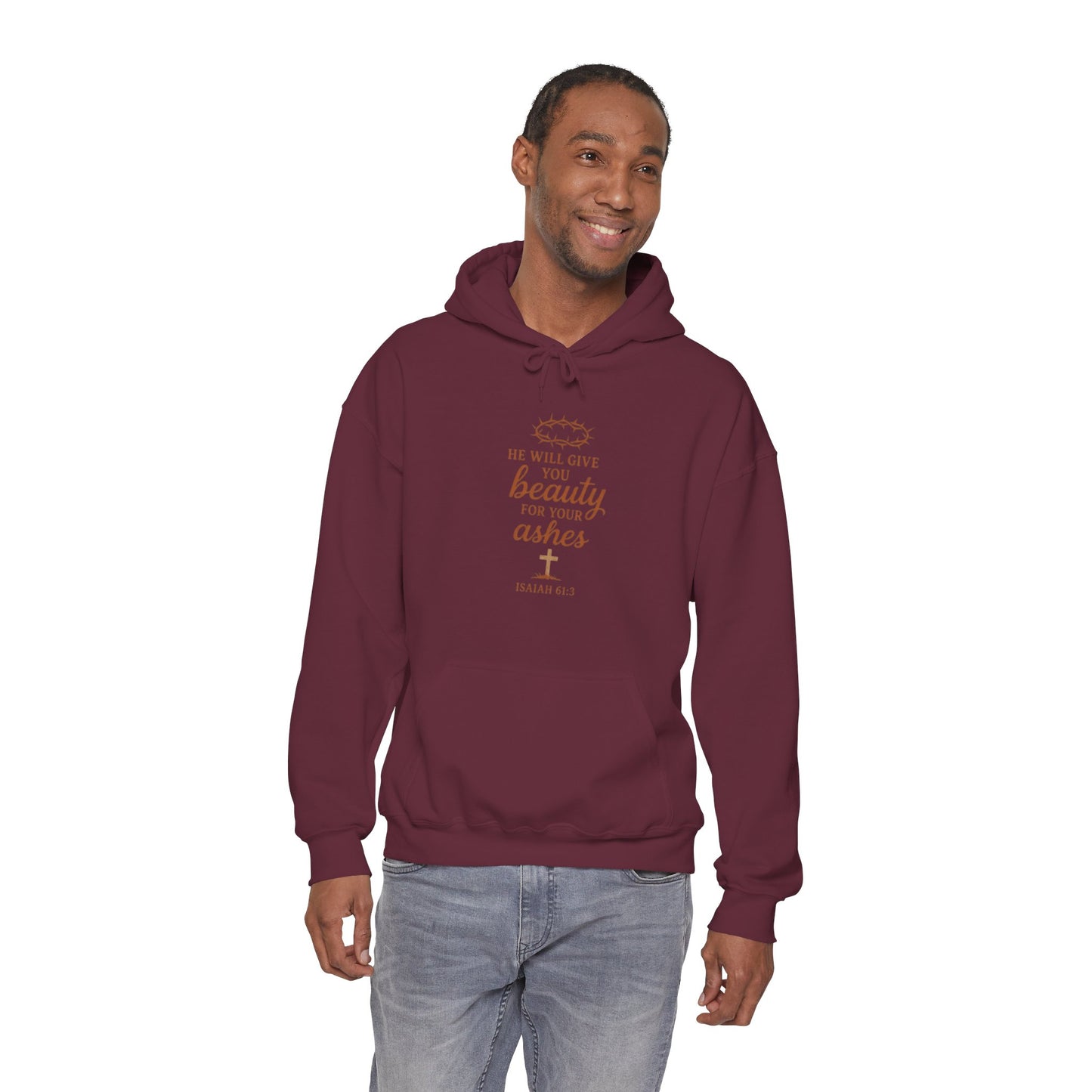 Hoodie — “He Will Give You Beauty for Your Ashes” Faith Verse Christian Hoodie