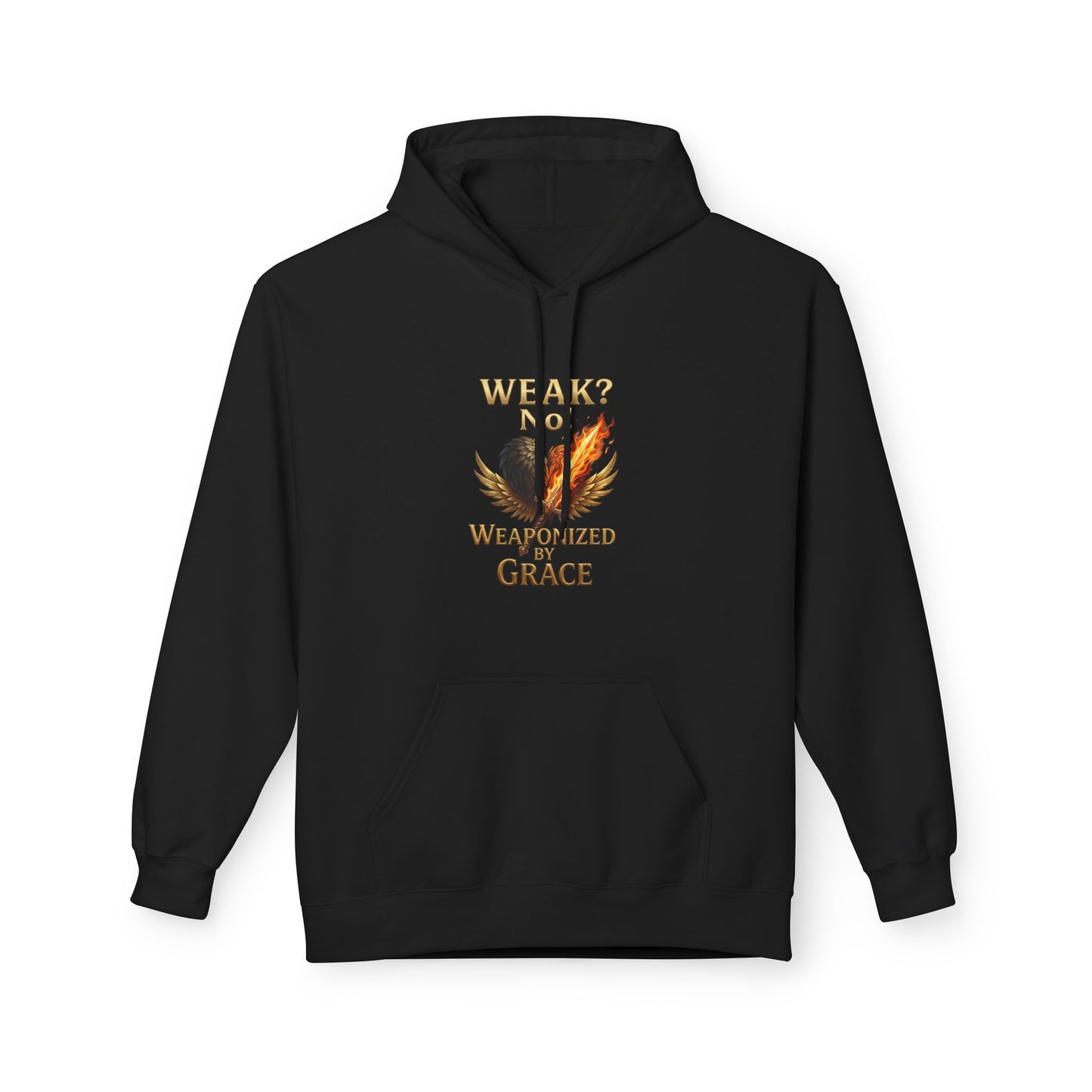 Grace-Armored Hoodie — "Weak? No, Weaponized by Grace" Christian Faith Pullover