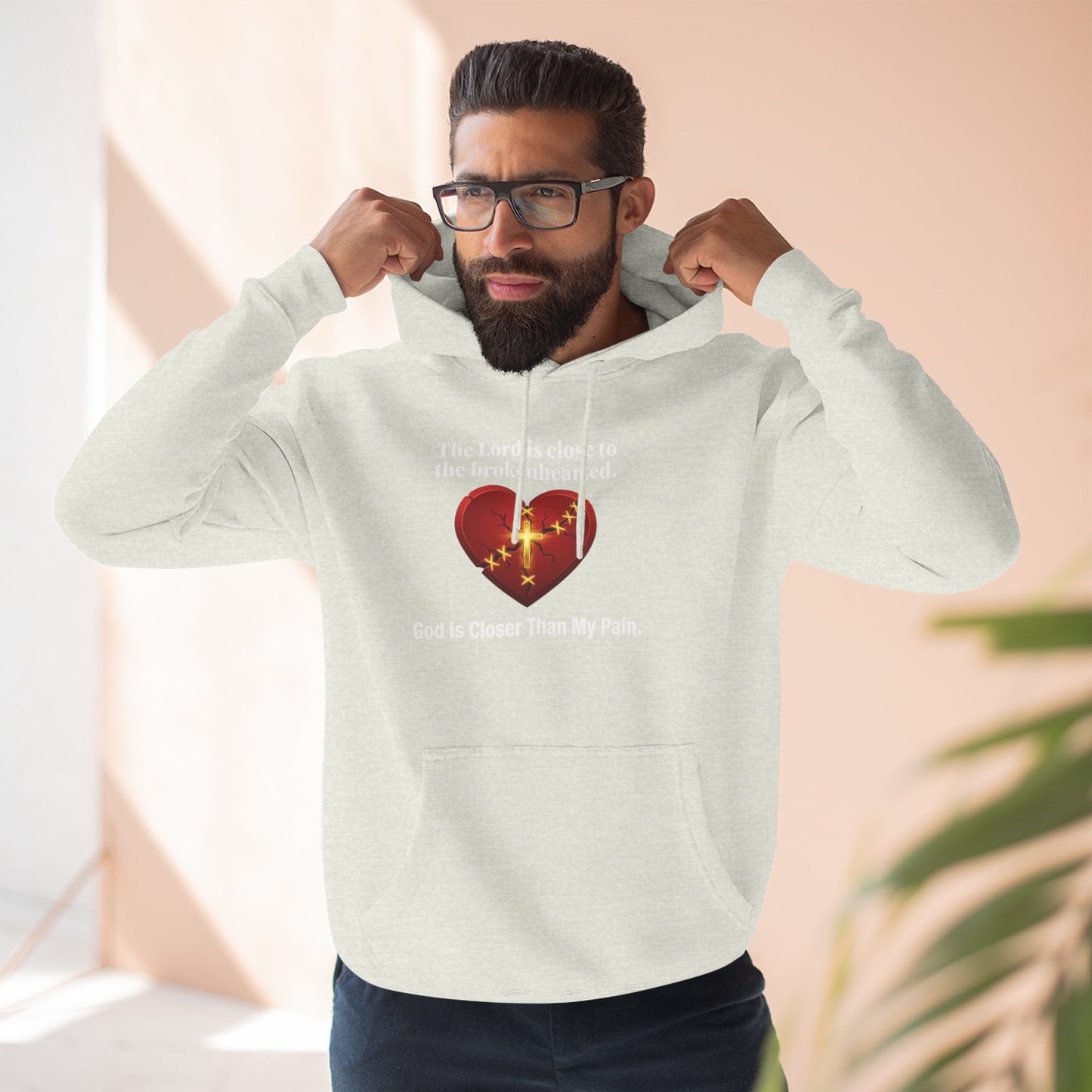 Christian Heart Hoodie – "God Is Closer Than My Pain" Inspirational Pullover