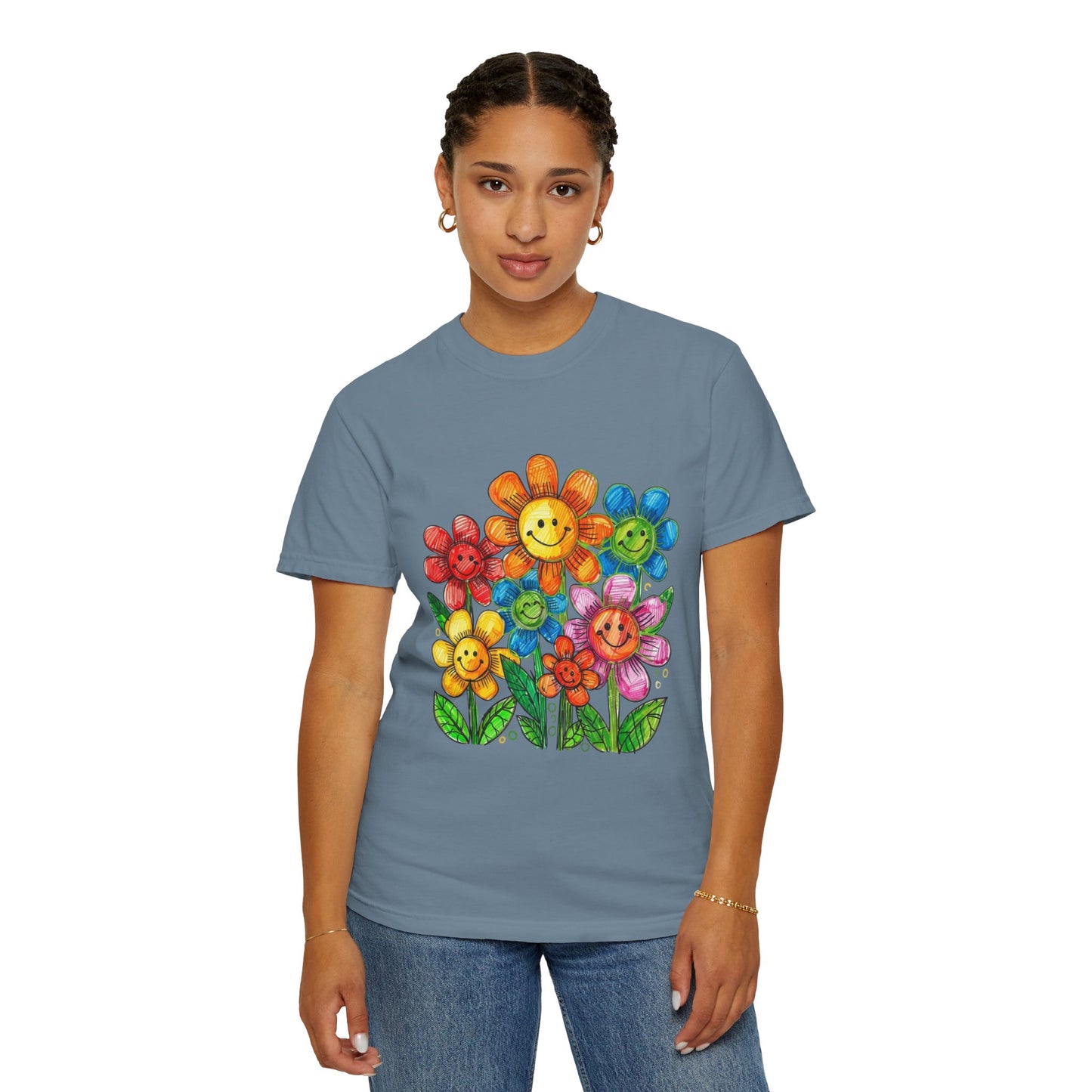 Smiling Rainbow Flower Graphic T-Shirt