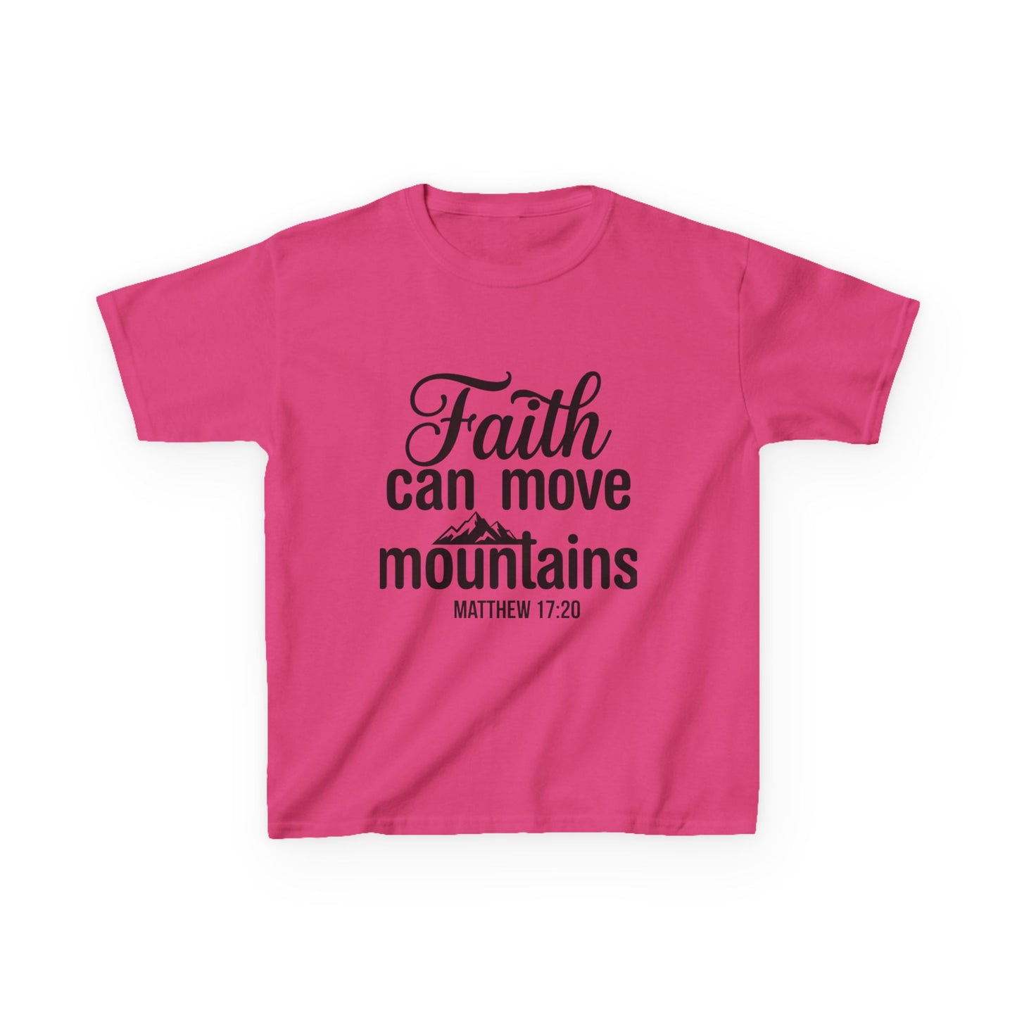 Kids Tee - "Faith Can Move Mountains" Christian Scripture Shirt (Matthew 17:20)