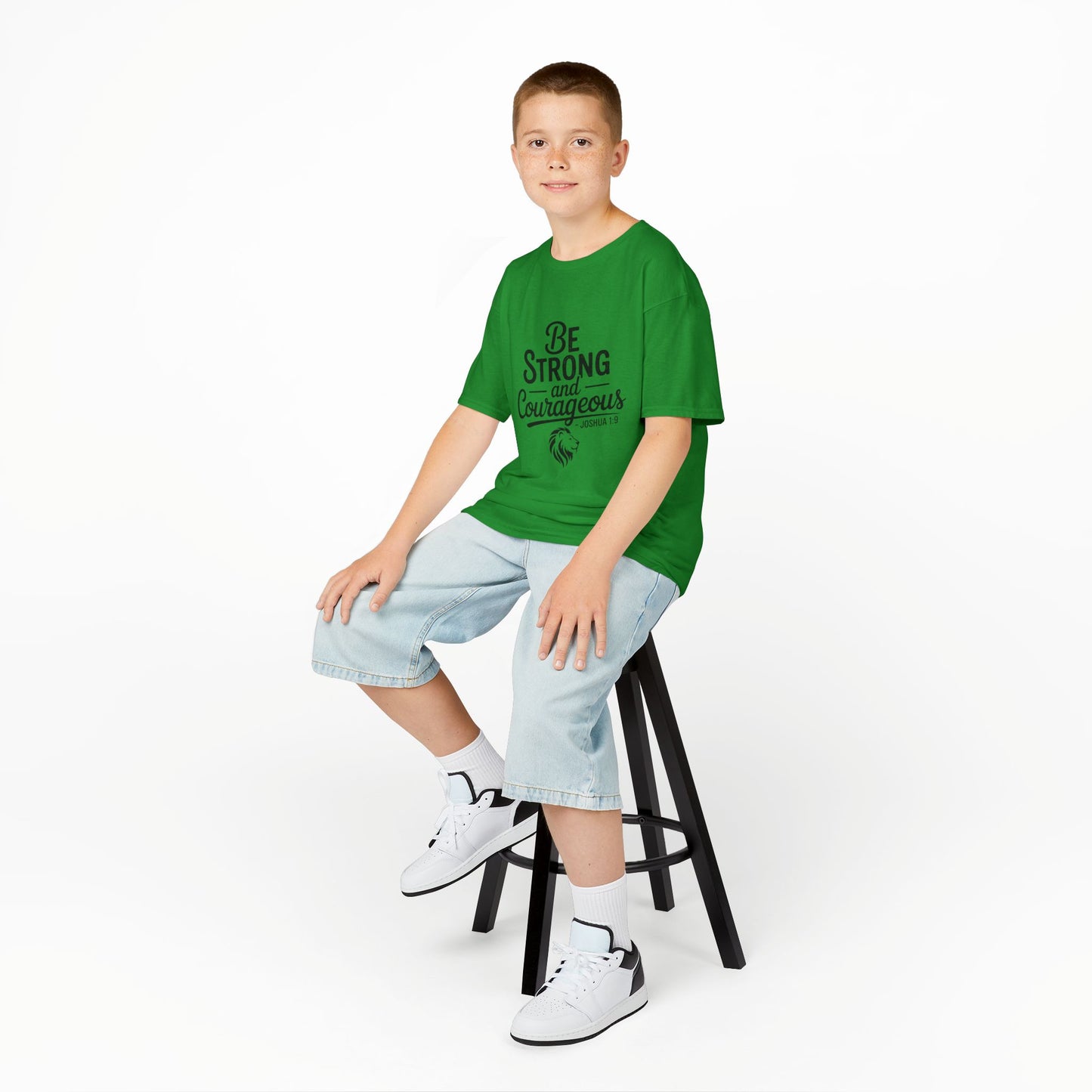 Kids Tee — "Be Strong and Courageous" Inspirational Bible Verse (Joshua 1:9)