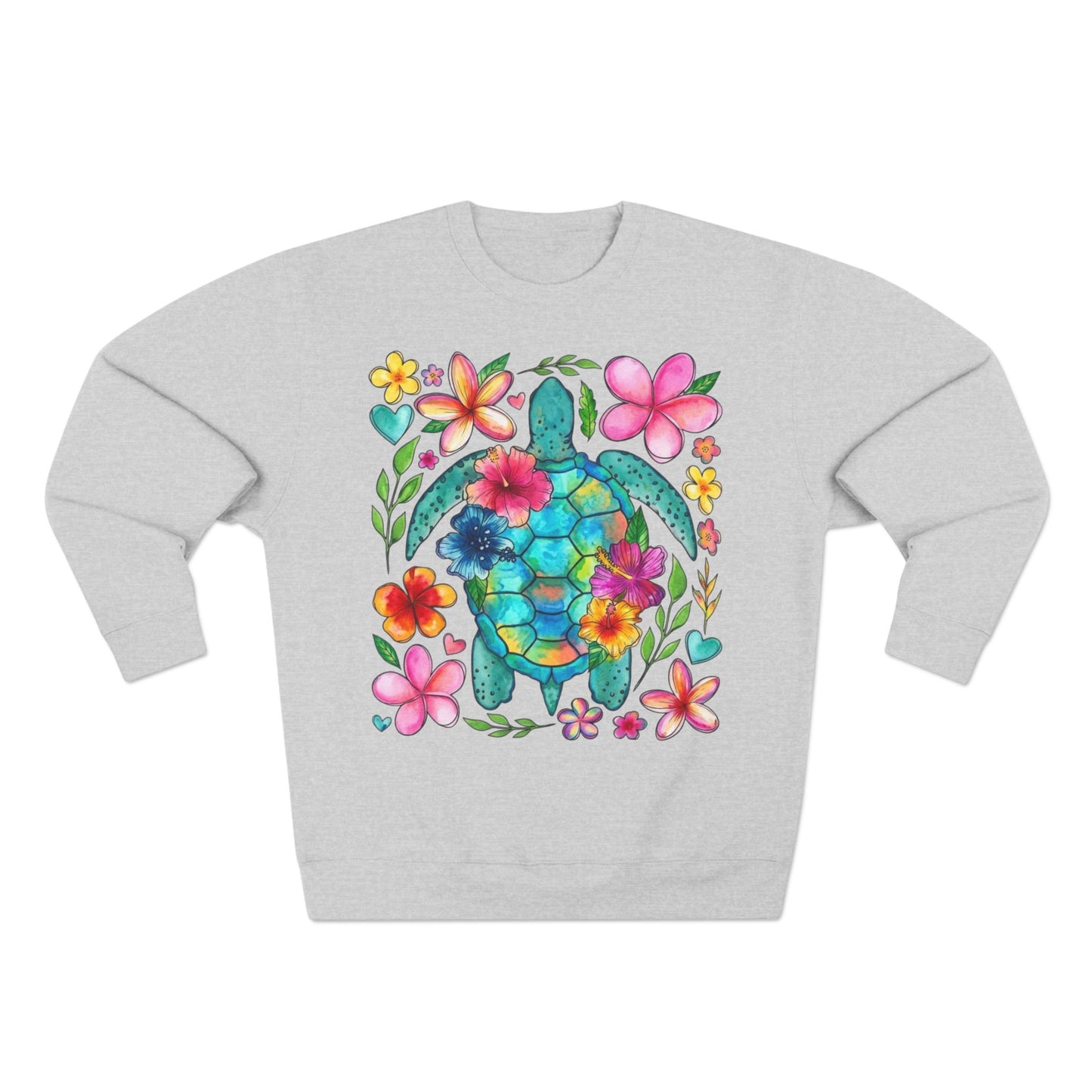 Floral Sea Turtle Sweatshirt — Colorful Watercolor Turtle & Flowers Crewneck