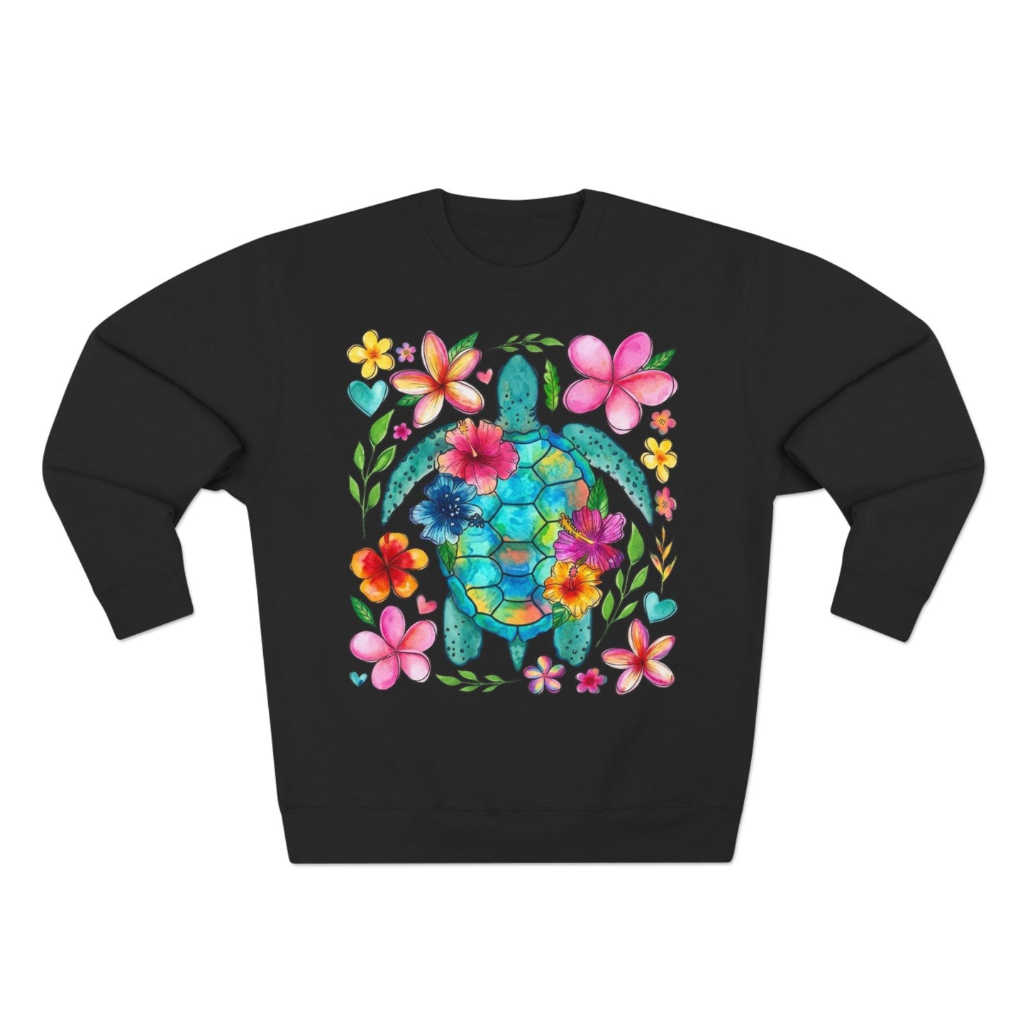 Floral Sea Turtle Sweatshirt — Colorful Watercolor Turtle & Flowers Crewneck