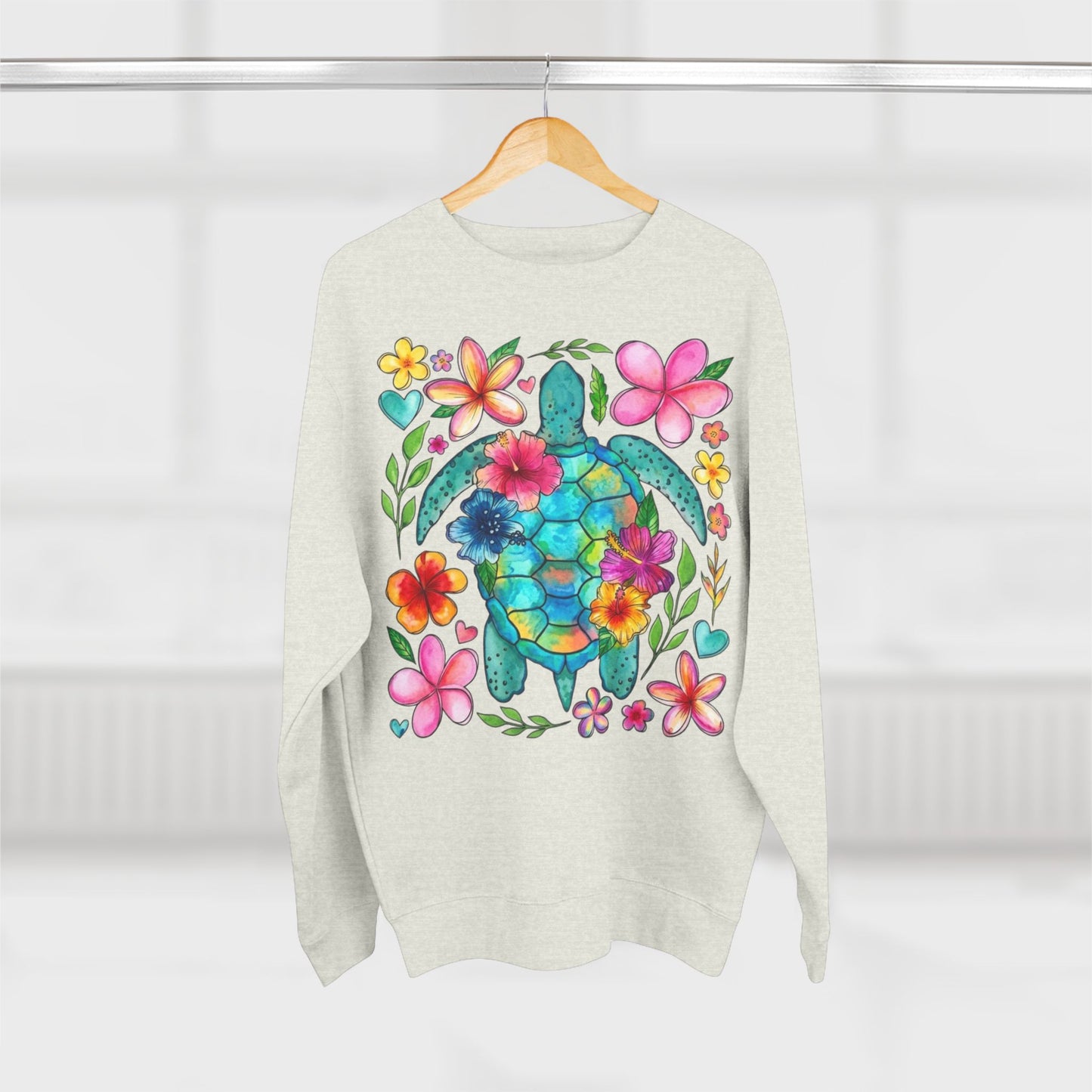 Floral Sea Turtle Sweatshirt — Colorful Watercolor Turtle & Flowers Crewneck