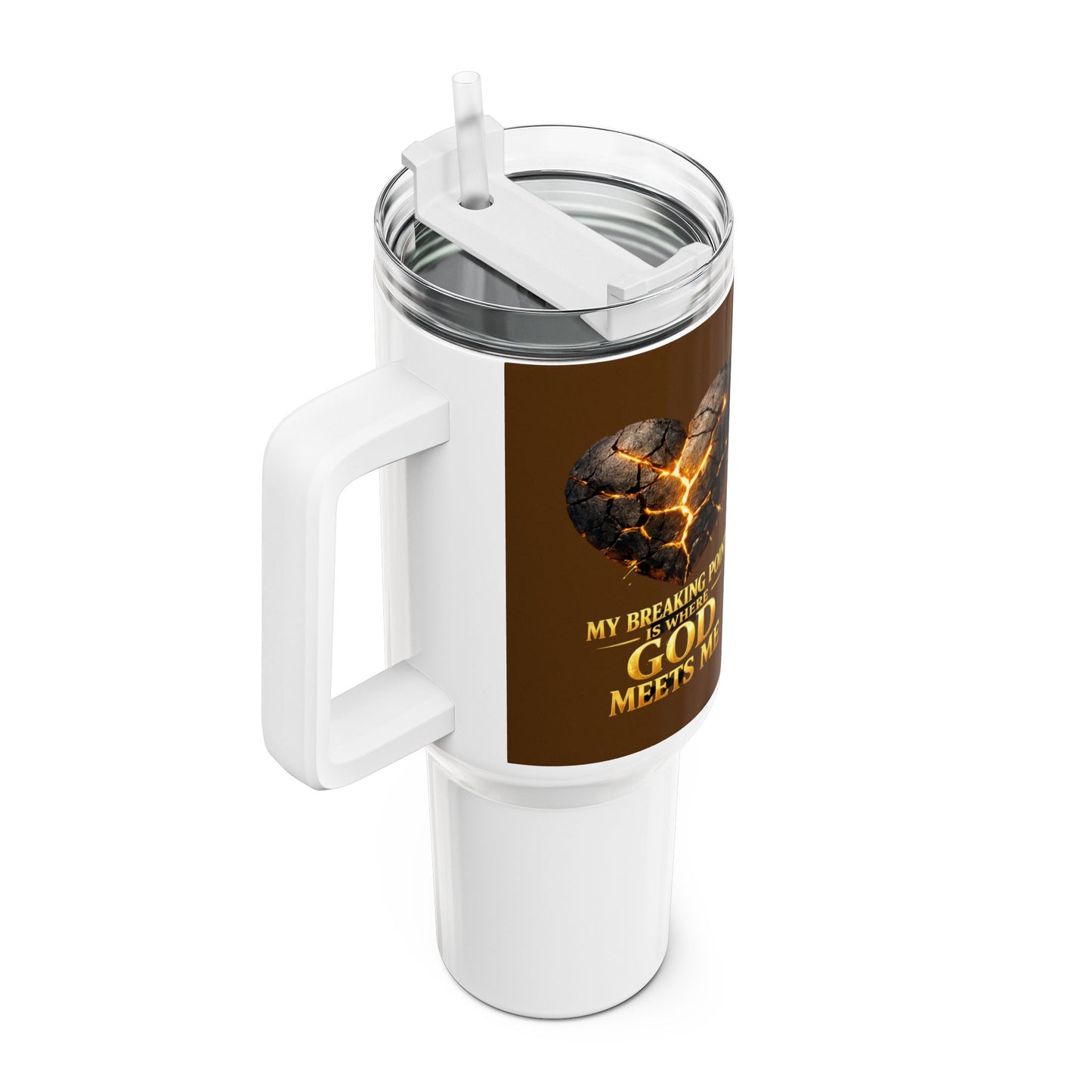 40oz Inspirational Tumbler — "My Breaking Point Is Where God Meets Me" Travel Mug