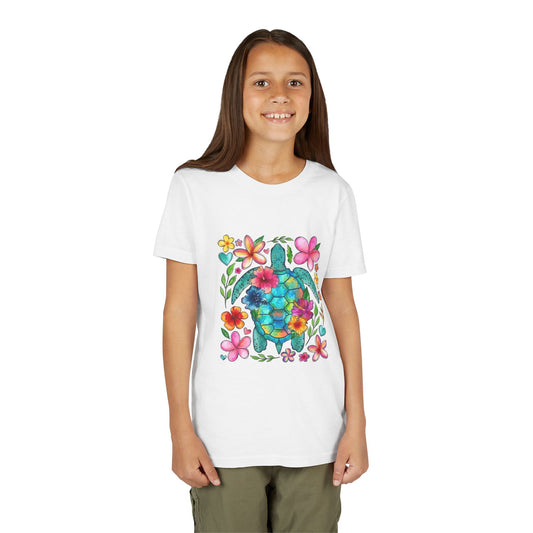 Youth Tee — Colorful Floral Sea Turtle Kids Shirt