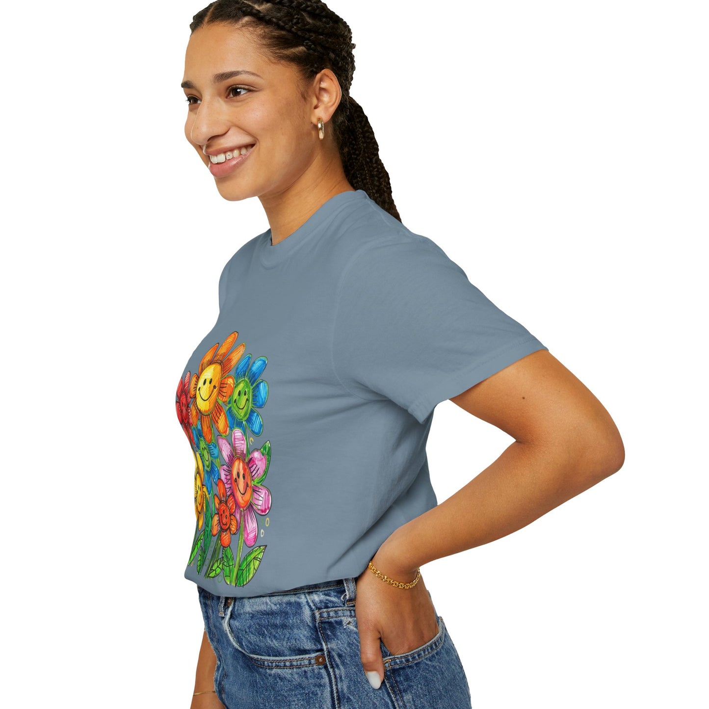Smiling Rainbow Flower Graphic T-Shirt