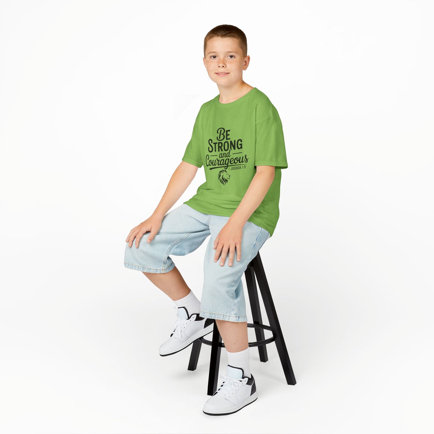 Kids Tee — "Be Strong and Courageous" Inspirational Bible Verse (Joshua 1:9)