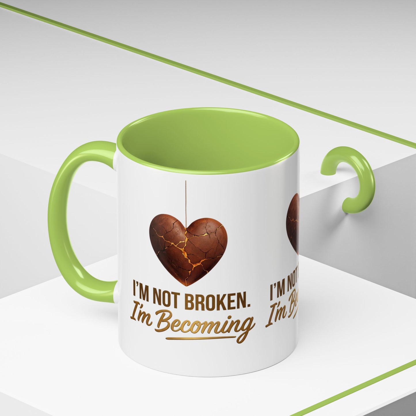 Kintsugi Heart Coffee Mug - "I'm Not Broken, I'm Becoming" Inspirational Ceramic Mug