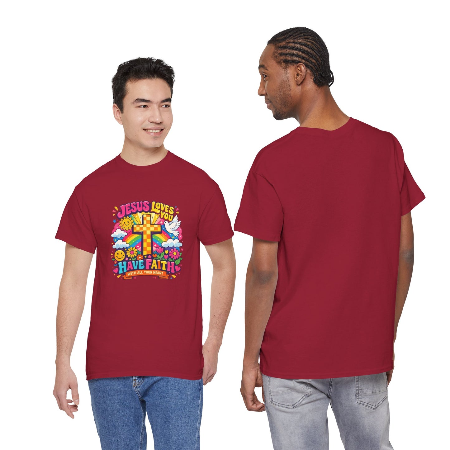 Christian Cross T-Shirt — "Jesus Loves You, Have Faith" Colorful Faith Tee