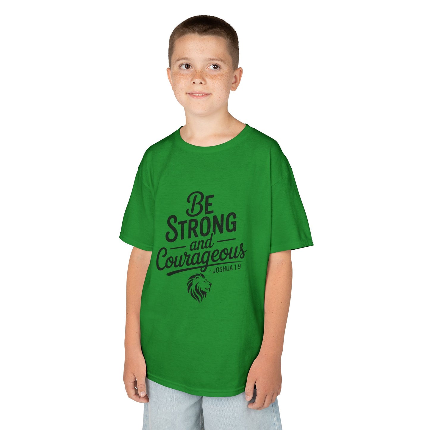 Kids Tee — "Be Strong and Courageous" Inspirational Bible Verse (Joshua 1:9)