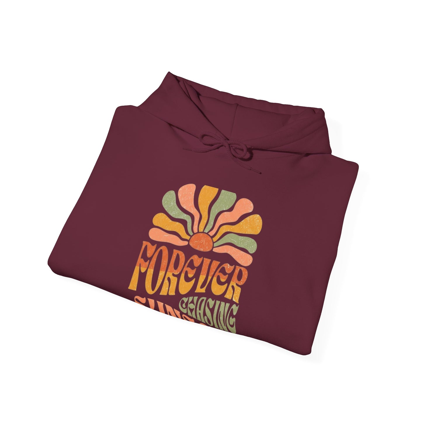 Forever Chasing Sunsets Hoodie — Retro Sunset Graphic Hooded Sweatshirt