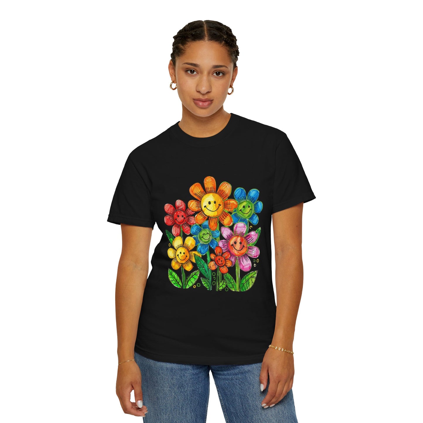 Smiling Rainbow Flower Graphic T-Shirt