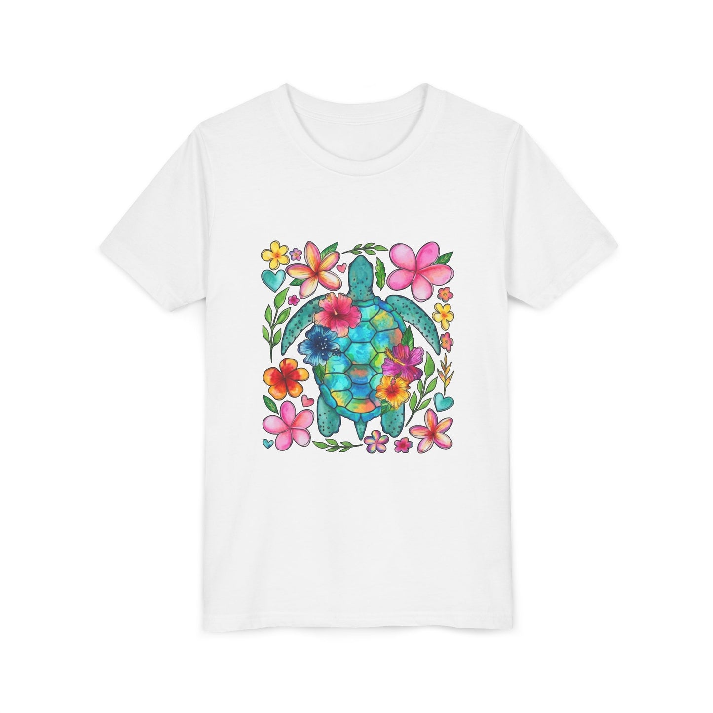 Youth Tee — Colorful Floral Sea Turtle Kids Shirt