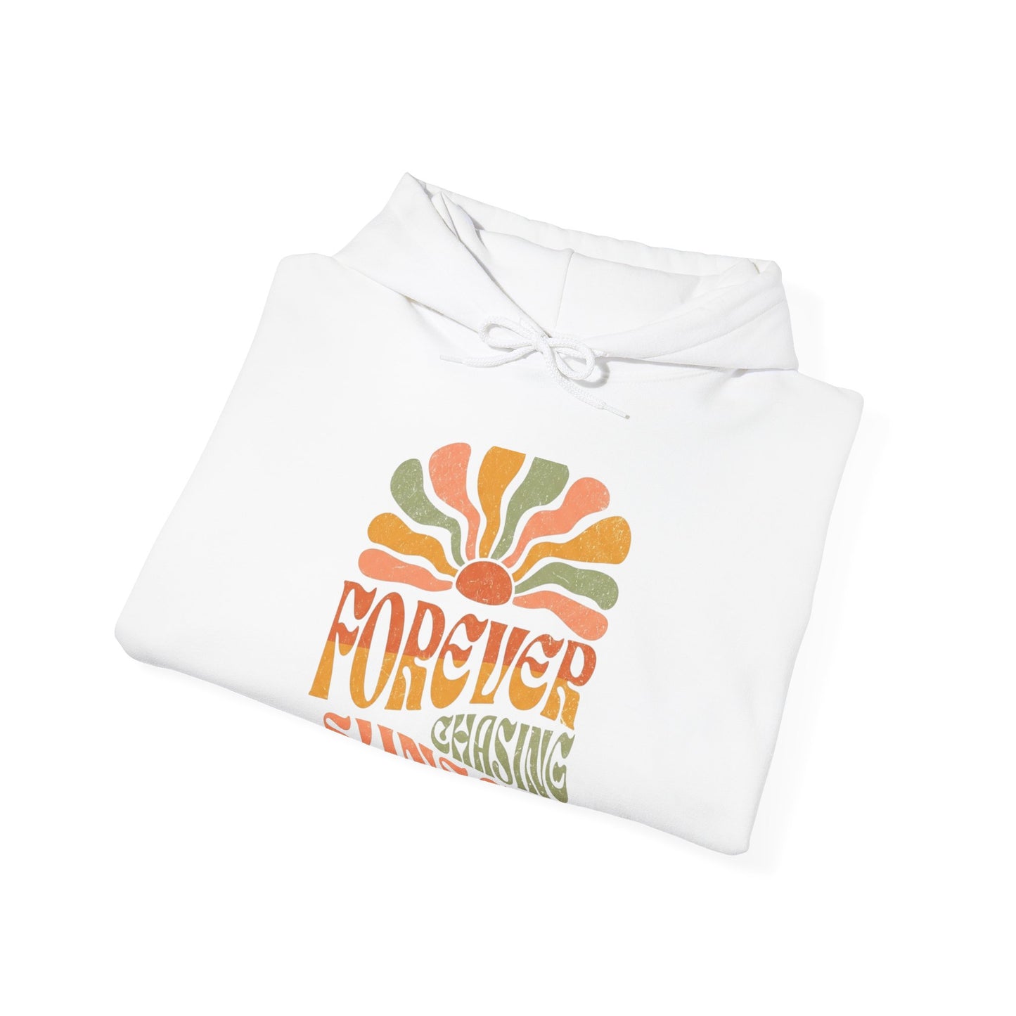 Forever Chasing Sunsets Hoodie — Retro Sunset Graphic Hooded Sweatshirt