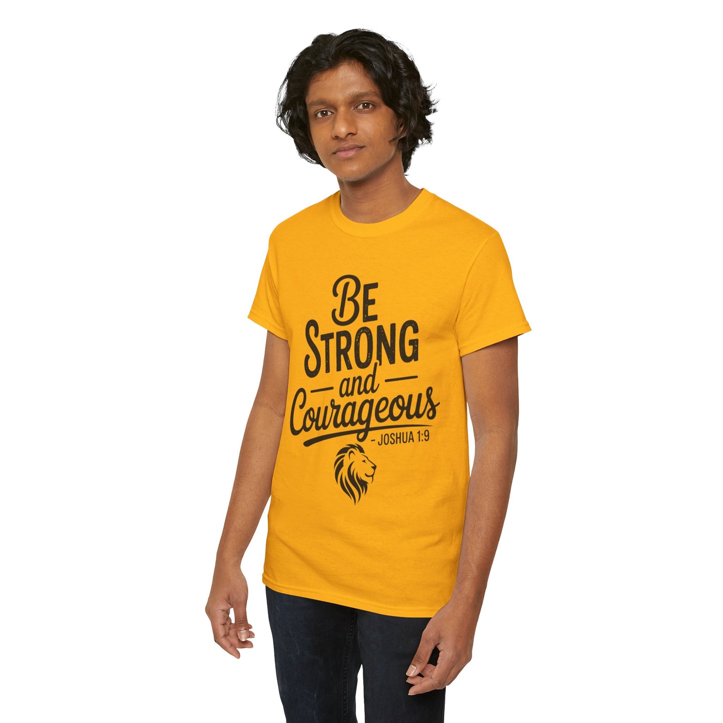 Be Strong and Courageous T-Shirt — Joshua 1:9 Inspirational Tee with Lion Graphic