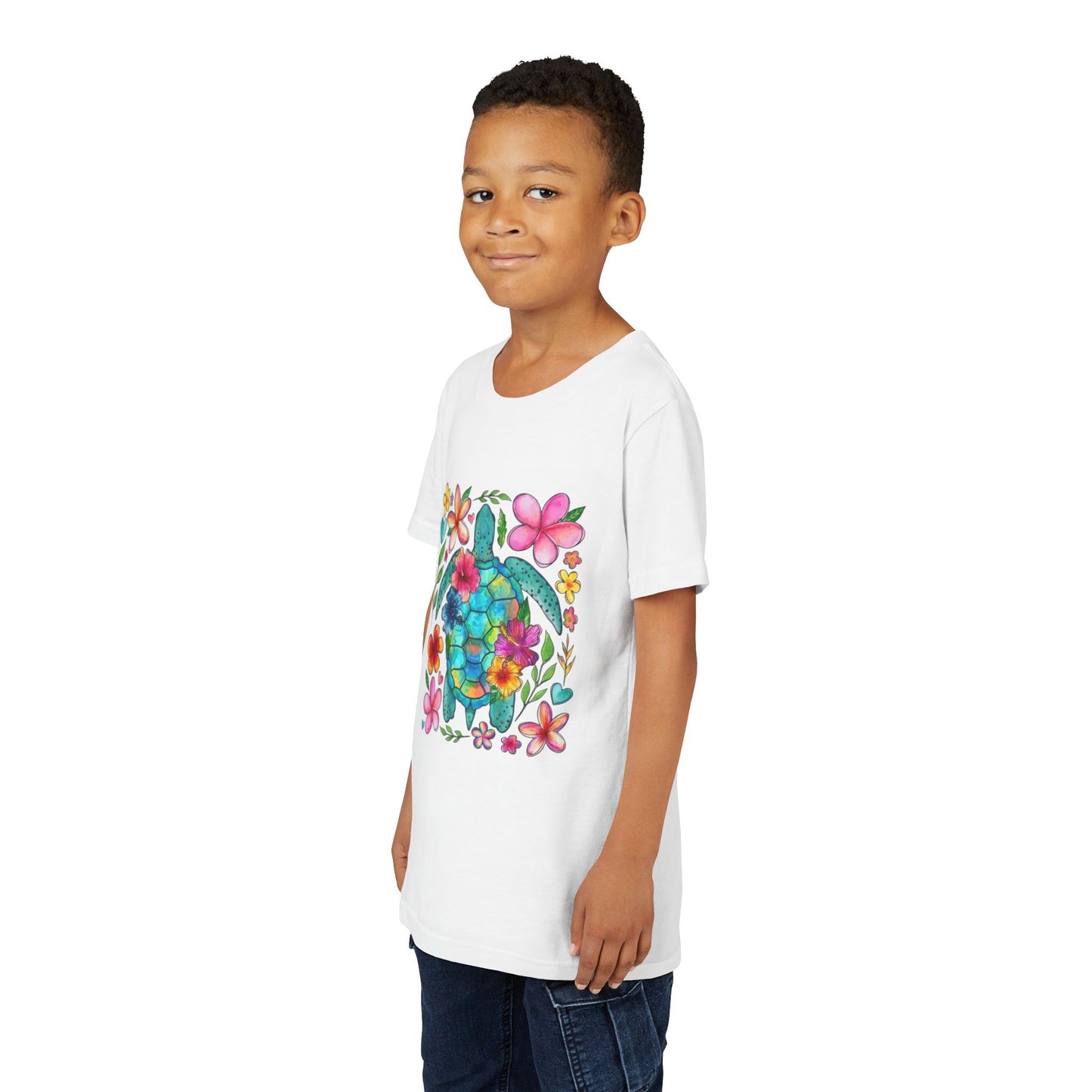 Youth Tee — Colorful Floral Sea Turtle Kids Shirt