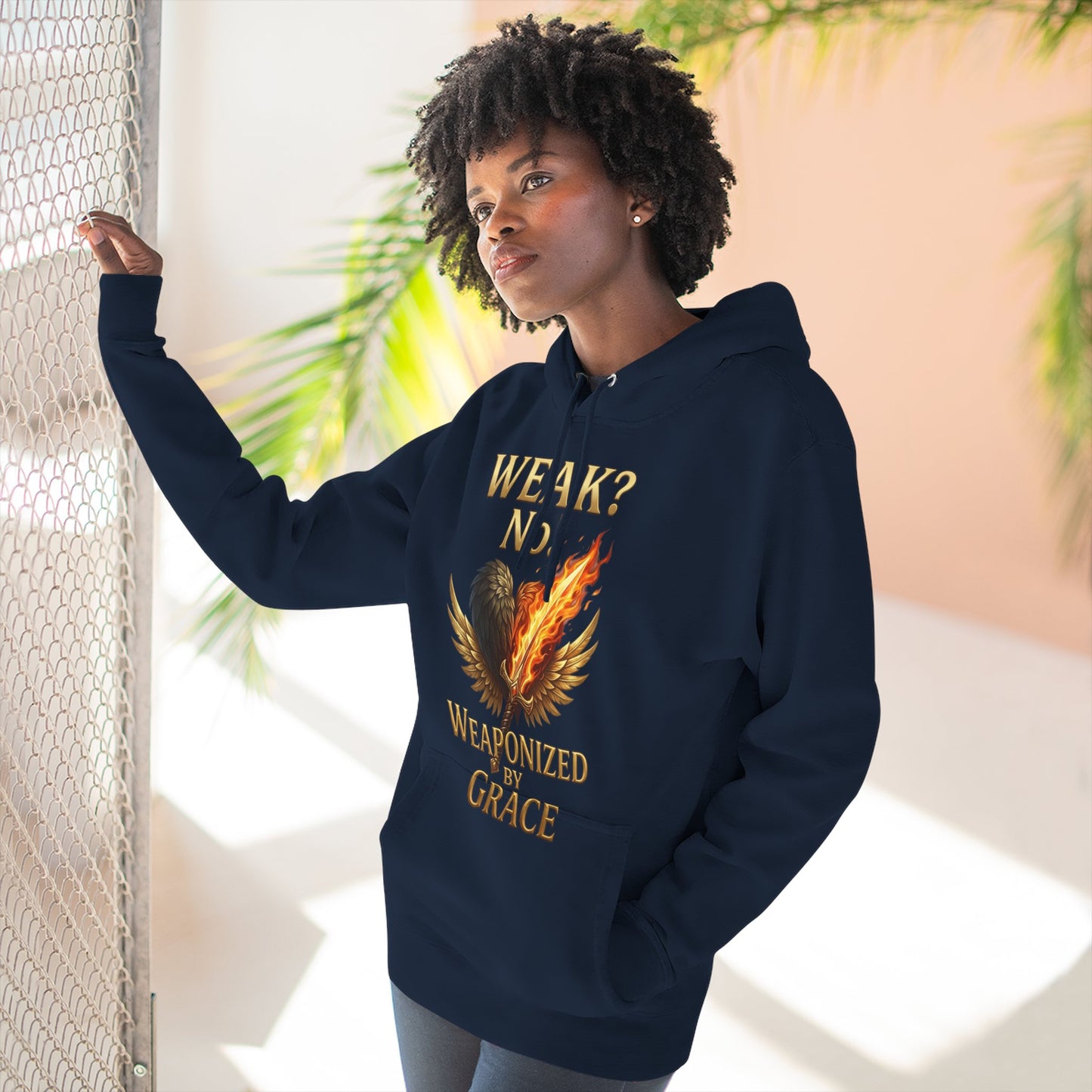Hoodie - "Weak? No. Weaponized by Grace" Christian Inspirational Pullover