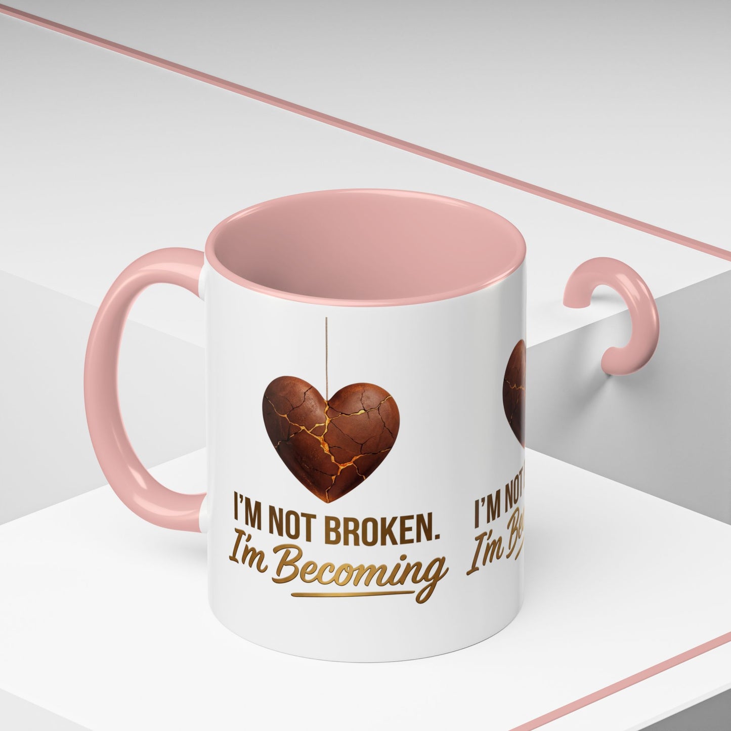 Kintsugi Heart Coffee Mug - "I'm Not Broken, I'm Becoming" Inspirational Ceramic Mug
