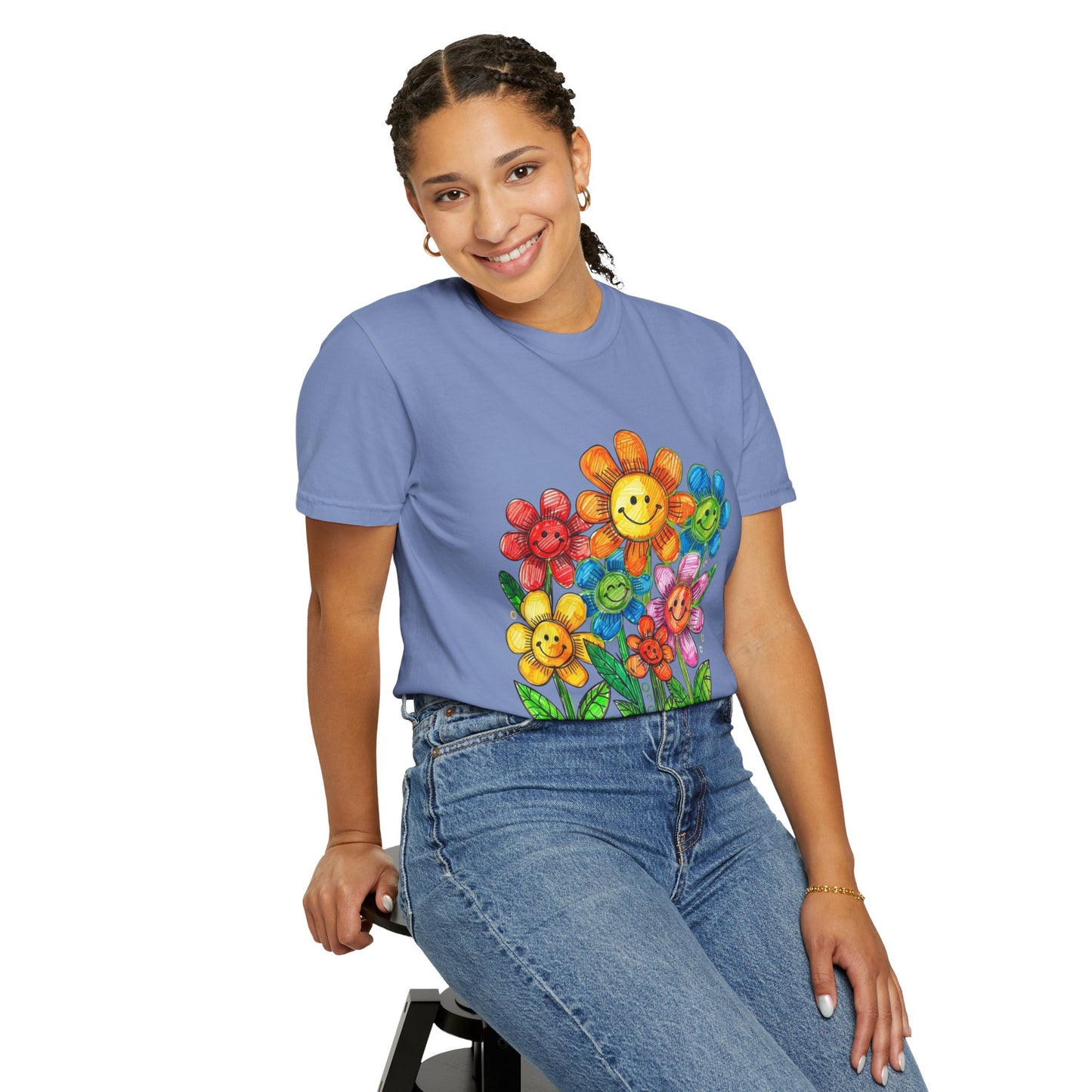 Smiling Rainbow Flower Graphic T-Shirt